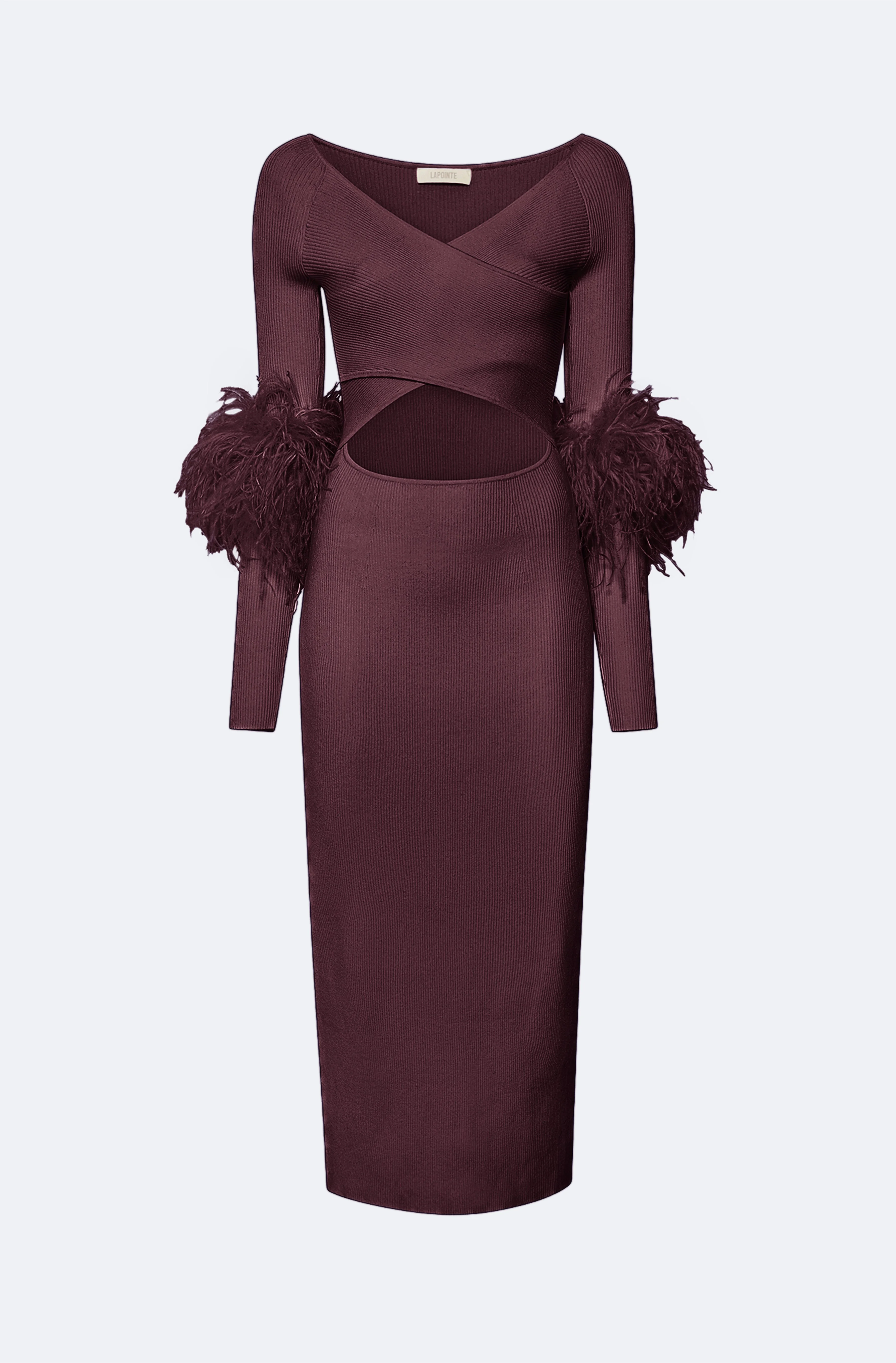 Matte Viscose Cross Front Dress With Feathers - 1
