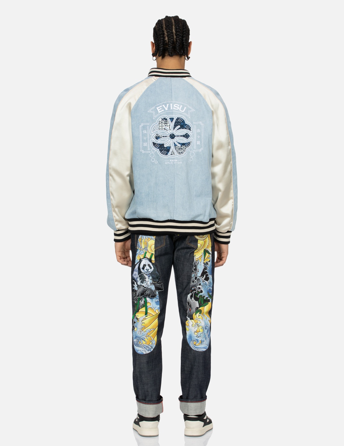 KAMON BROCADE APPLIQUÉ RELAX FIT DENIM SOUVENIR JACKET - 5