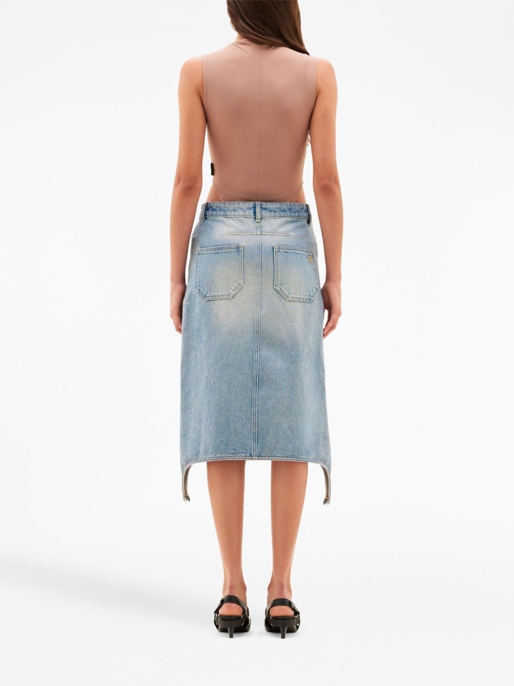 suspenders denim midi-skirt - 4