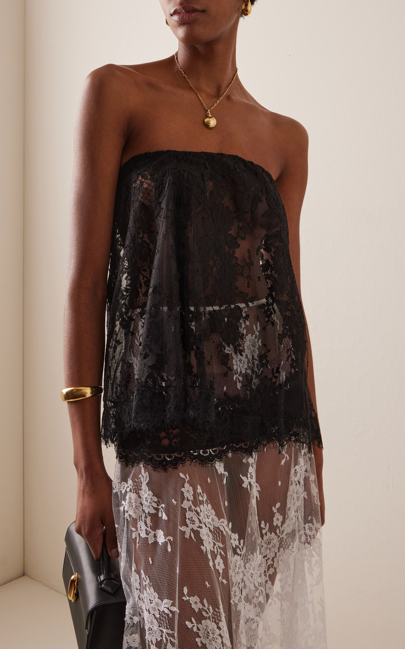RODARTE Strapless Cotton-Blend Lace Top black outlook