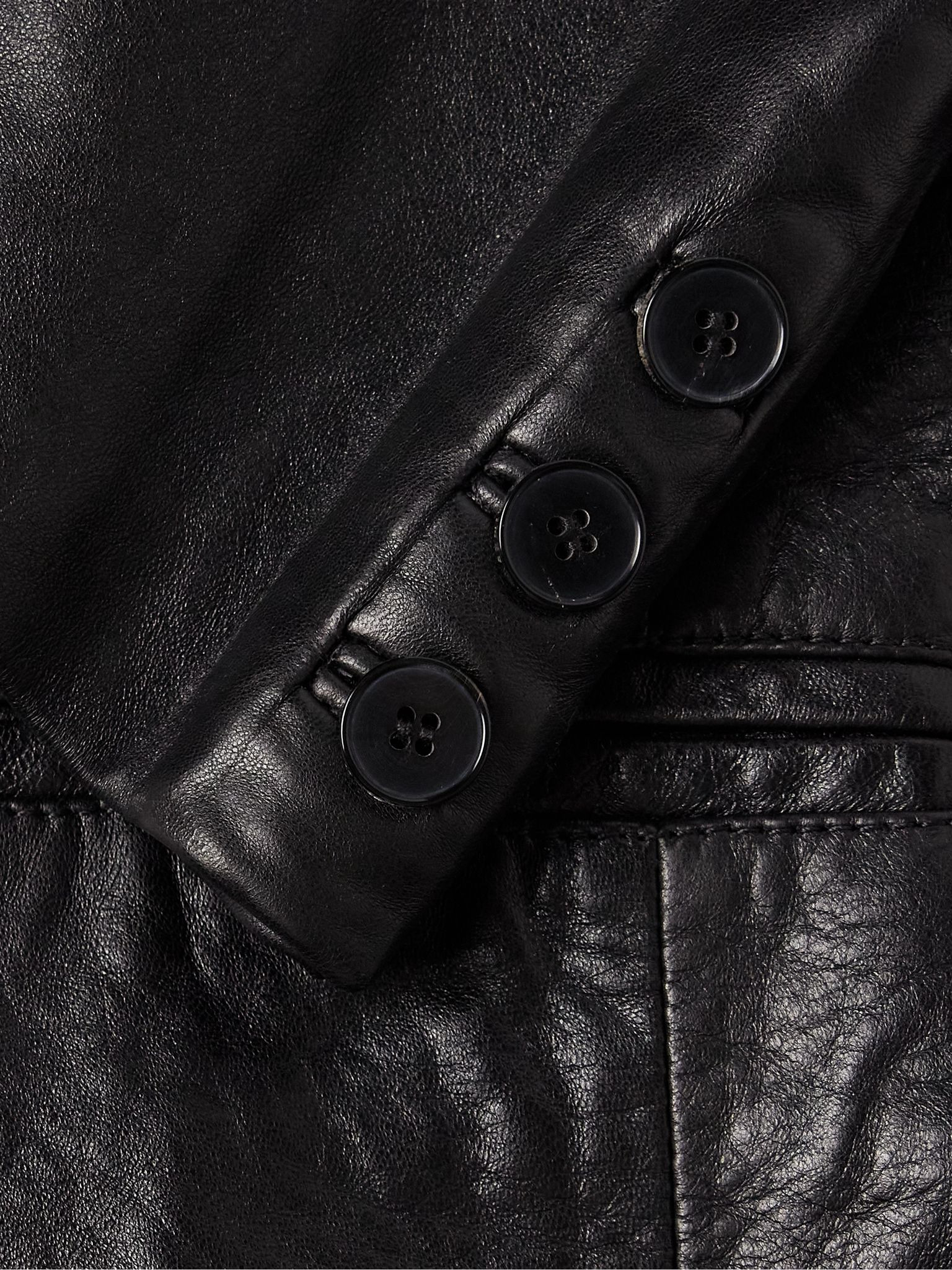 Slim-Fit Crinkled-Leather Blazer Black - 4