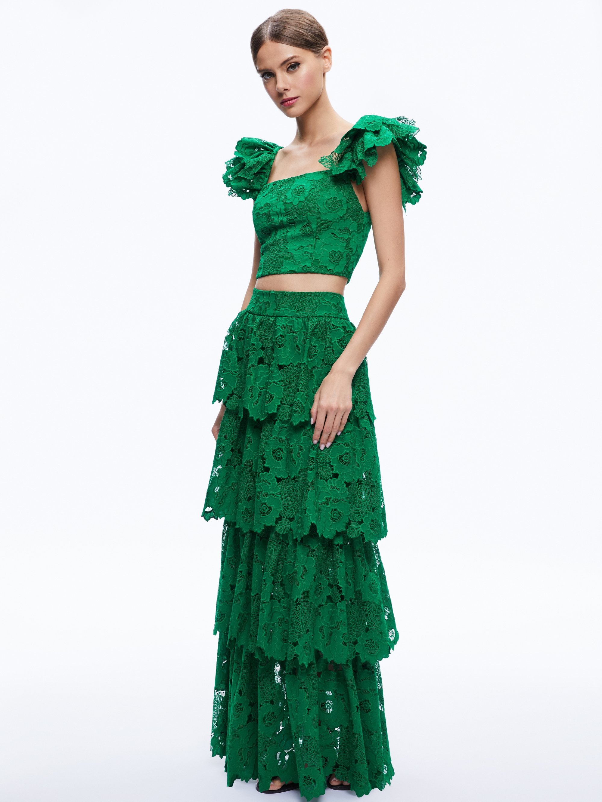 JIA EYELET TIERED RUFFLE MAXI SKIRT - 4