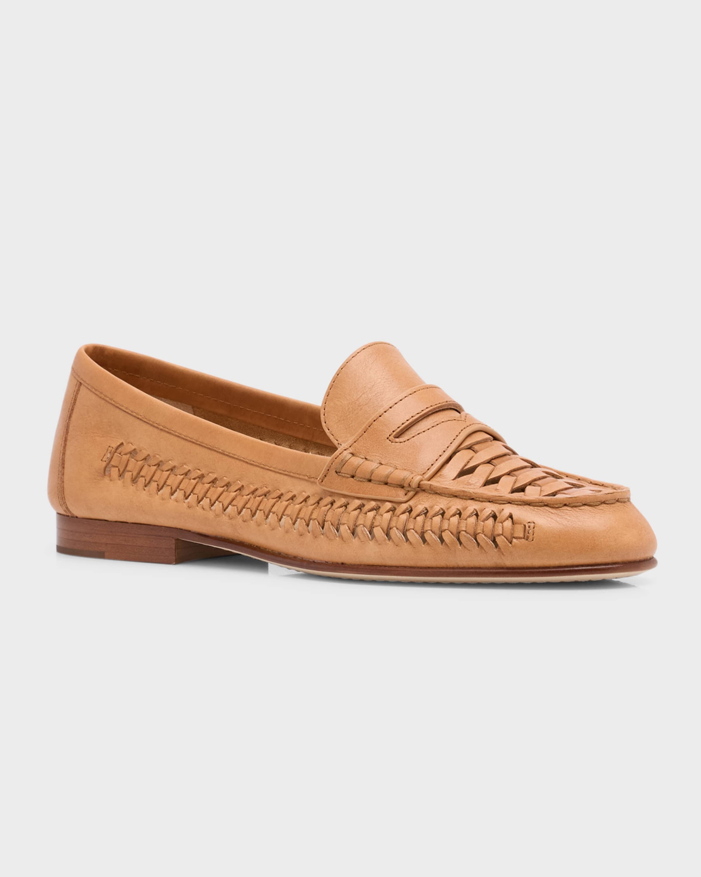 Woven Leather Penny Loafers - 5