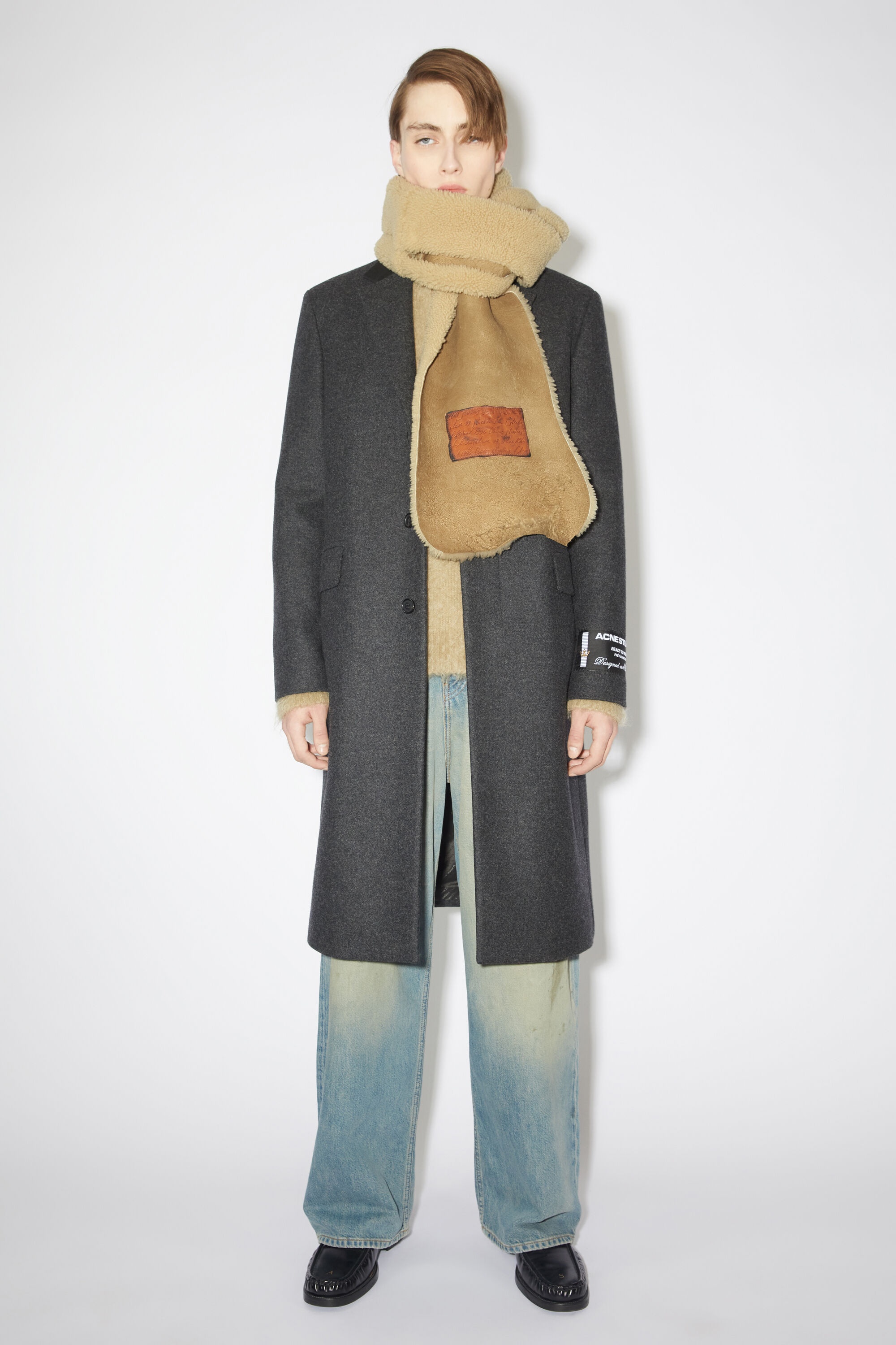 Shearling scarf - Camel Beige - 2
