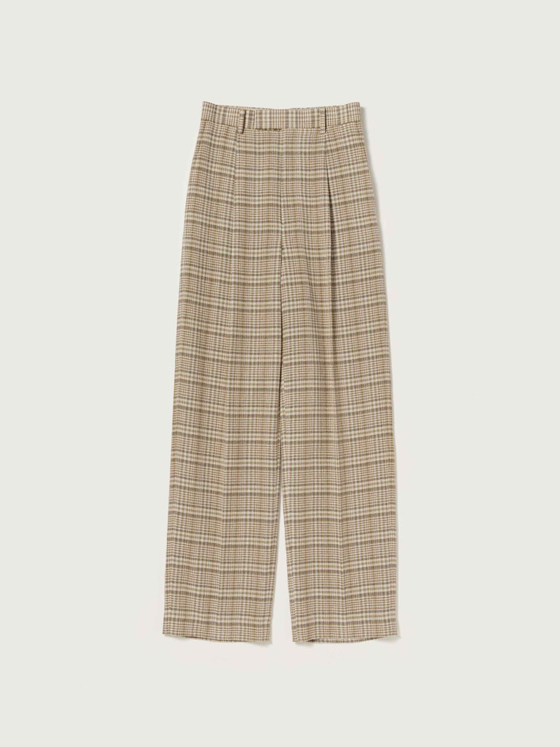 SILK LINEN NEP CHECK ONE-TUCK SLACKS 1