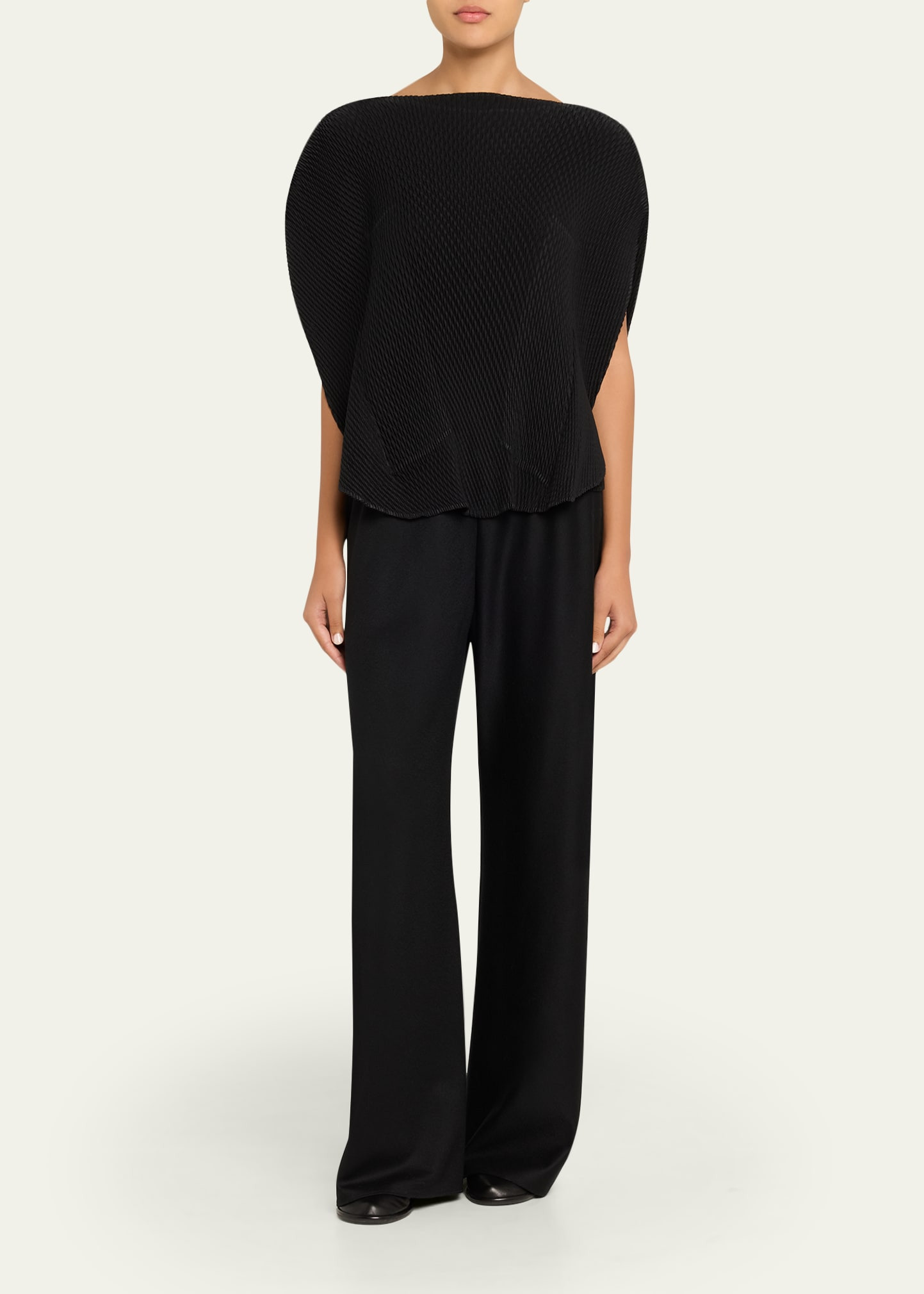 Orbicular Pleated Cap-Sleeve Top - 2