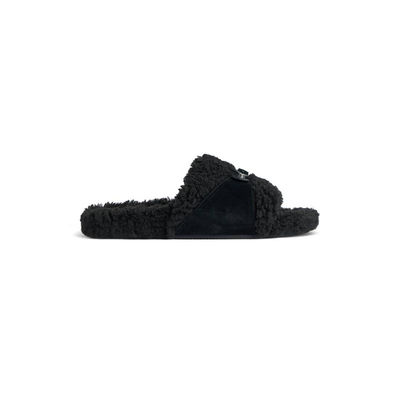 Men's Furry Slide Sandal in Black 1