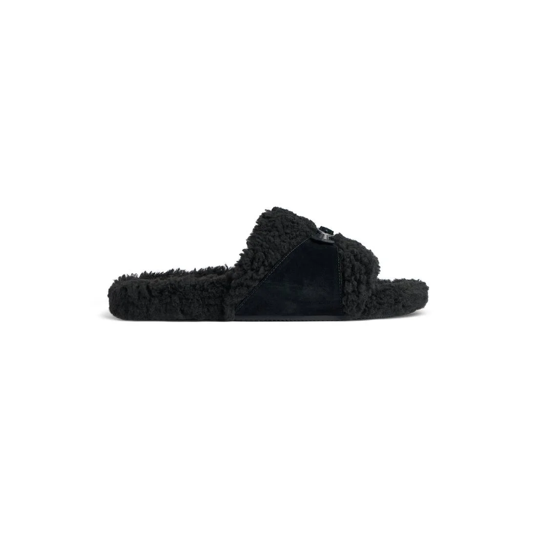 Men's Furry Slide Sandal in Black - 1