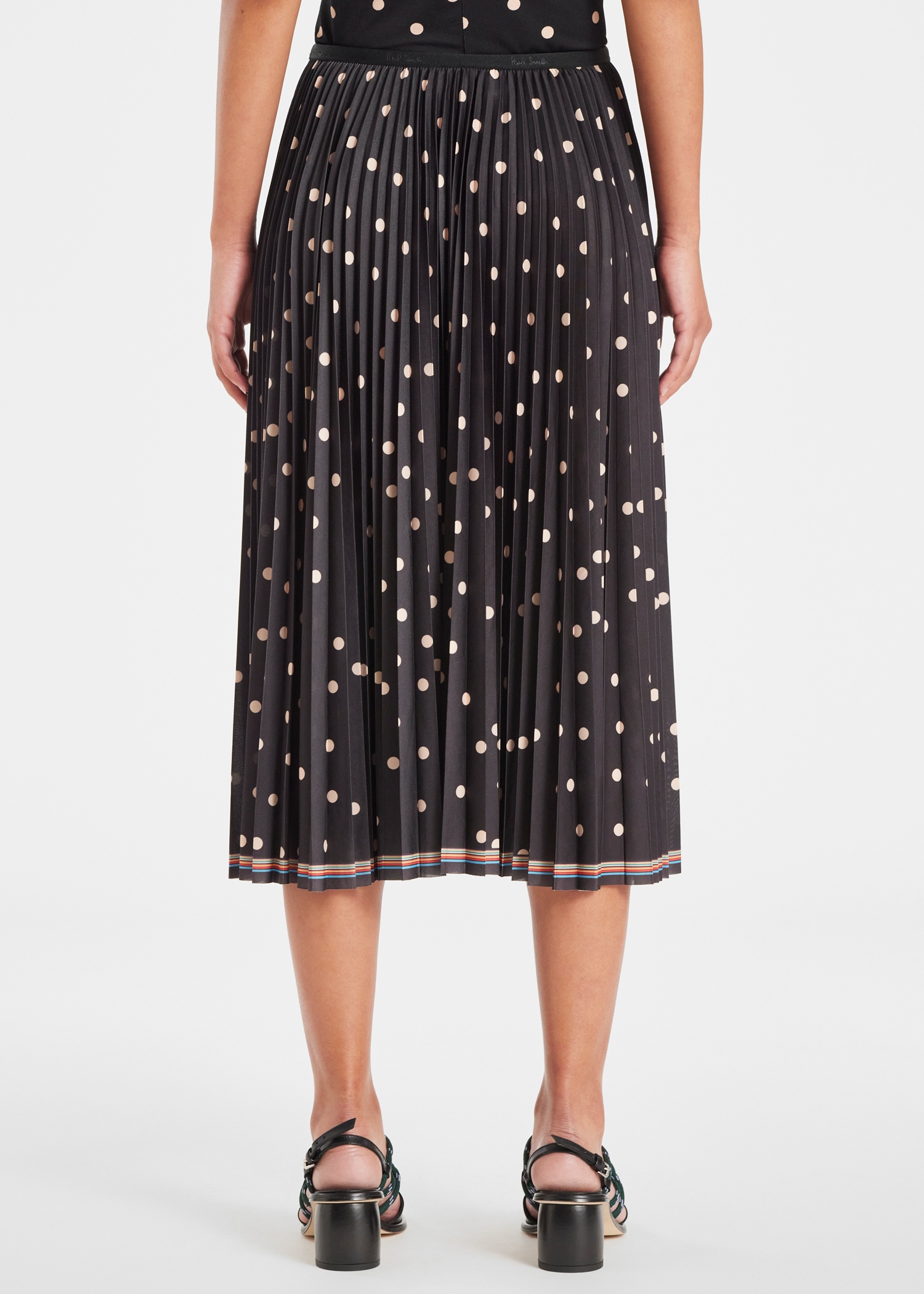 Women's Black Polka Dot Pleated Midi Skirt - 5