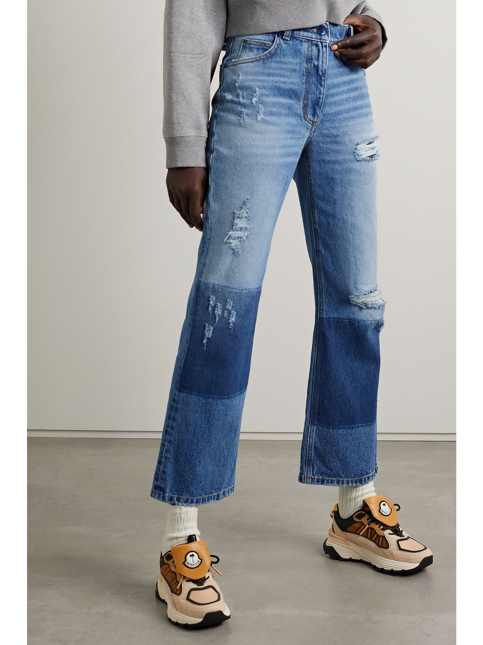 + 8 Palm Angels distressed high-rise straight-leg jeans Blue - 3