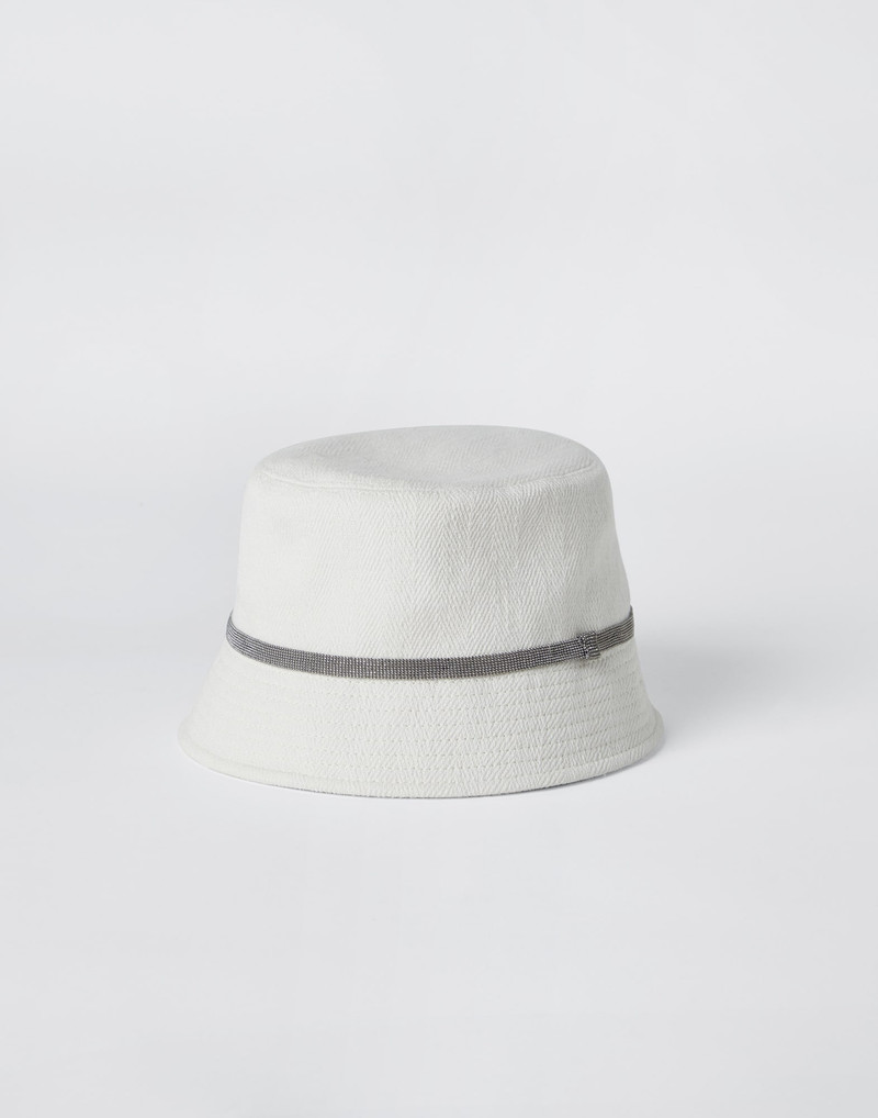 Cotton and linen chevron bucket hat with shiny band 1