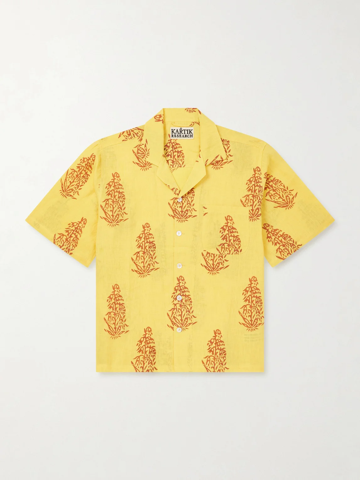 Camp-Collar Printed Linen Shirt - 1