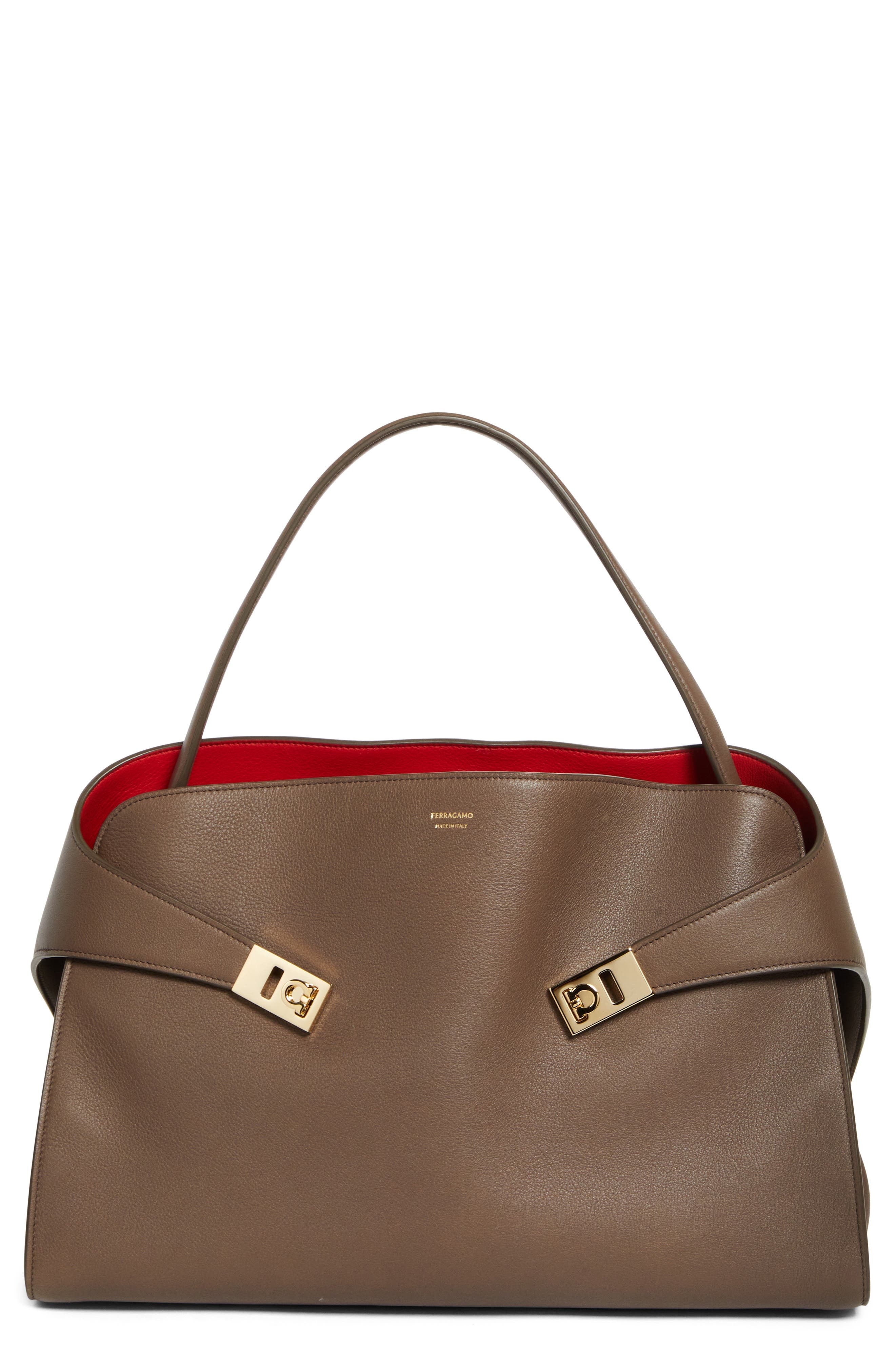 FERRAGAMO Hug Leather Top Handle Bag in Clay at Nordstrom - 1