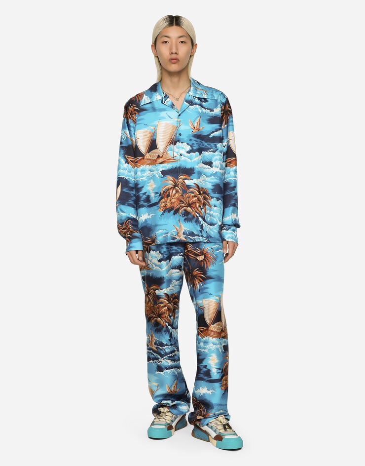 Silk twill shirt with Hawaiian print - 4