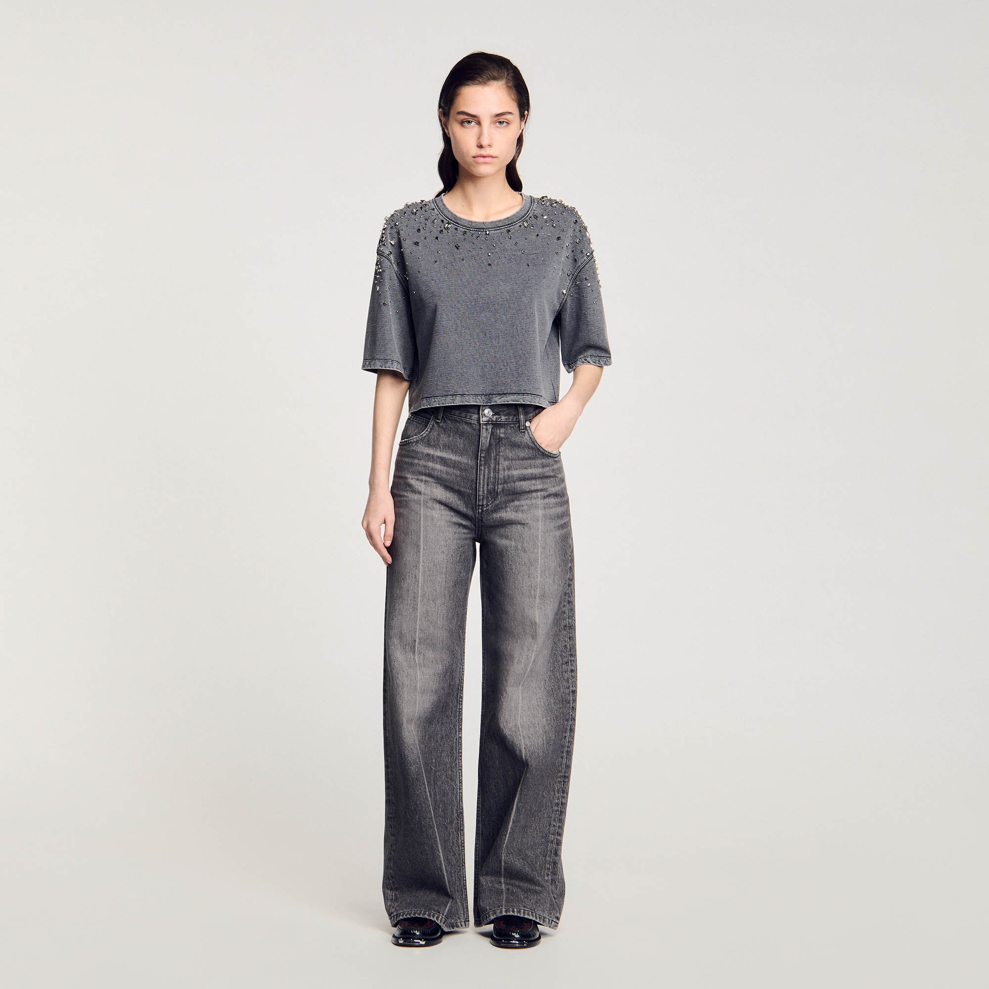 RHINESTONE CROPPED T-SHIRT - 2
