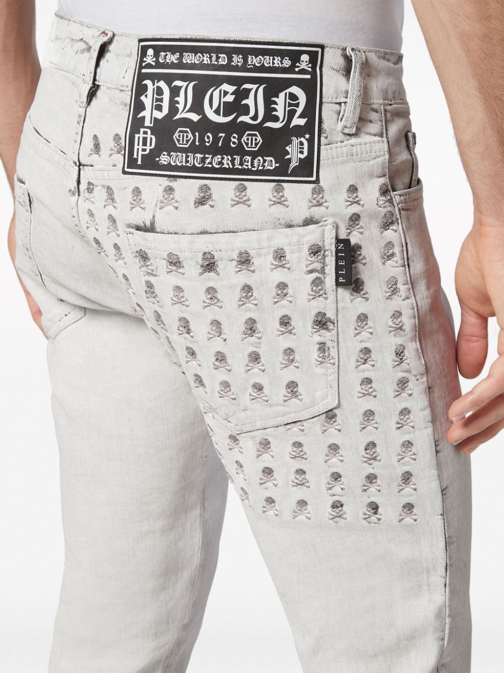 skull-stamp washed skinny jeans - 5