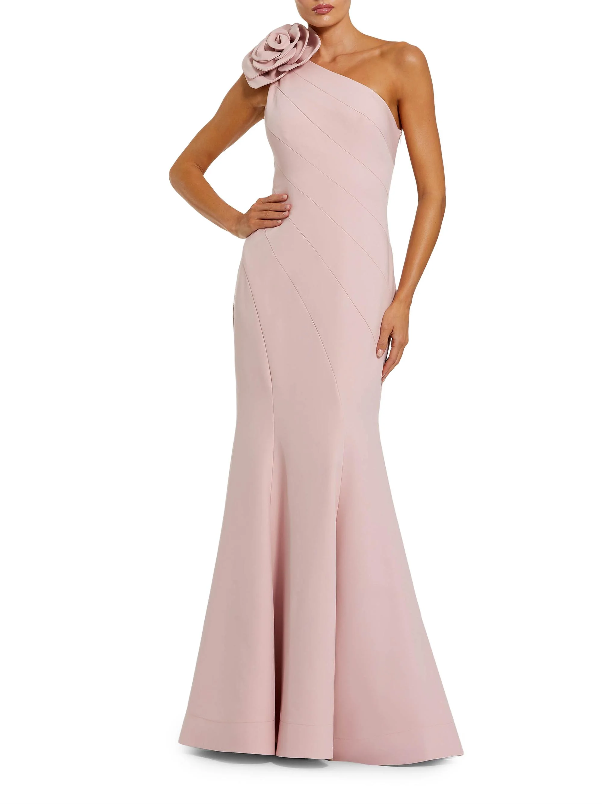 Women's Flower-Detailed Crepe One-Shoulder Mermaid Gown - Blush - 1