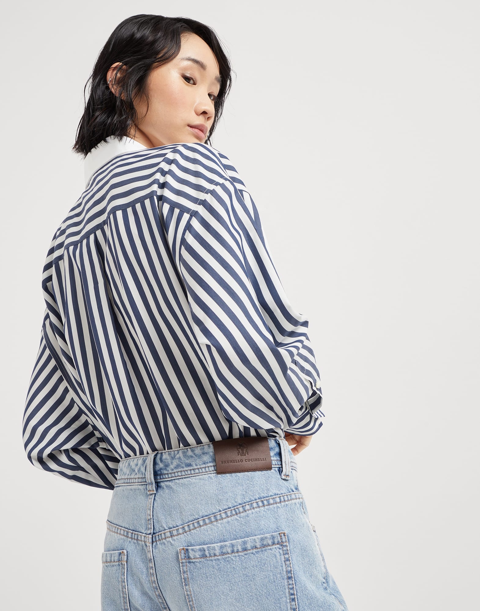 Authentic denim baggy tapered trousers with monili - 3