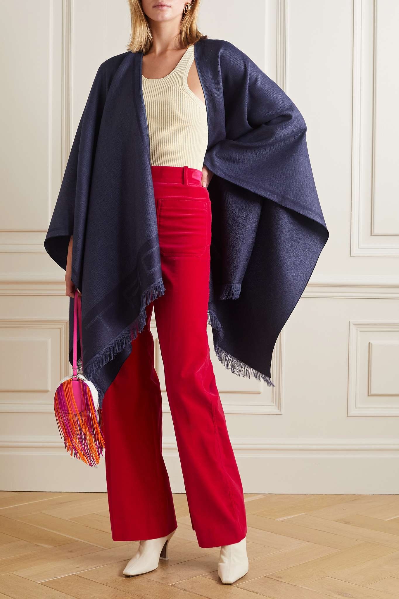 Reversible fringed silk and cashmere-blend jacquard wrap - 2