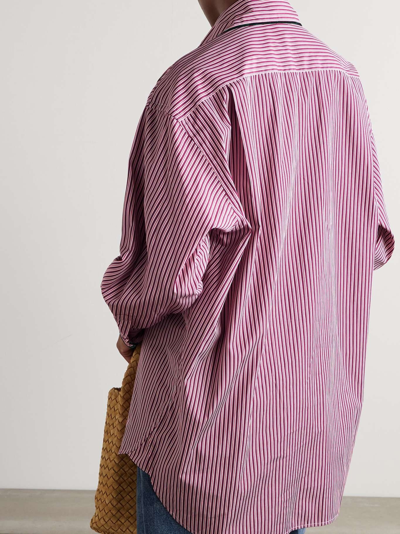 Velvet-trimmed striped cotton-poplin shirt - 4