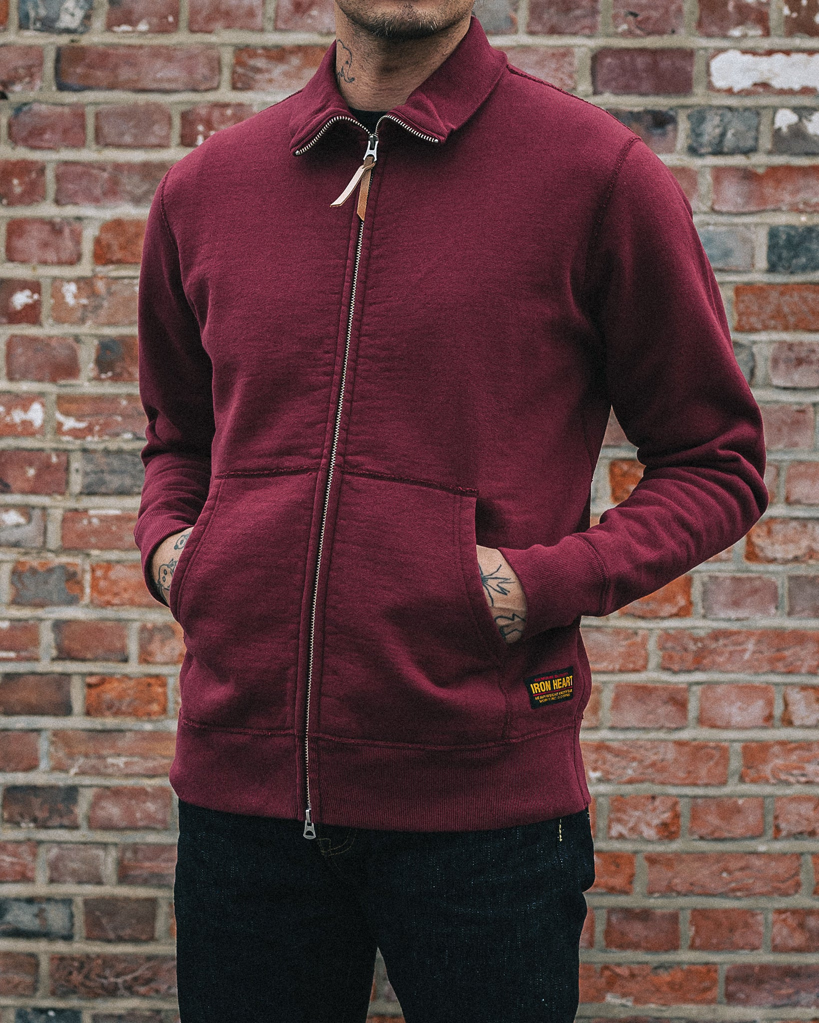IHSW-11-BUR 14oz Ultra Heavyweight Loopwheel Cotton Zip Up Sweater - Burgundy - 4