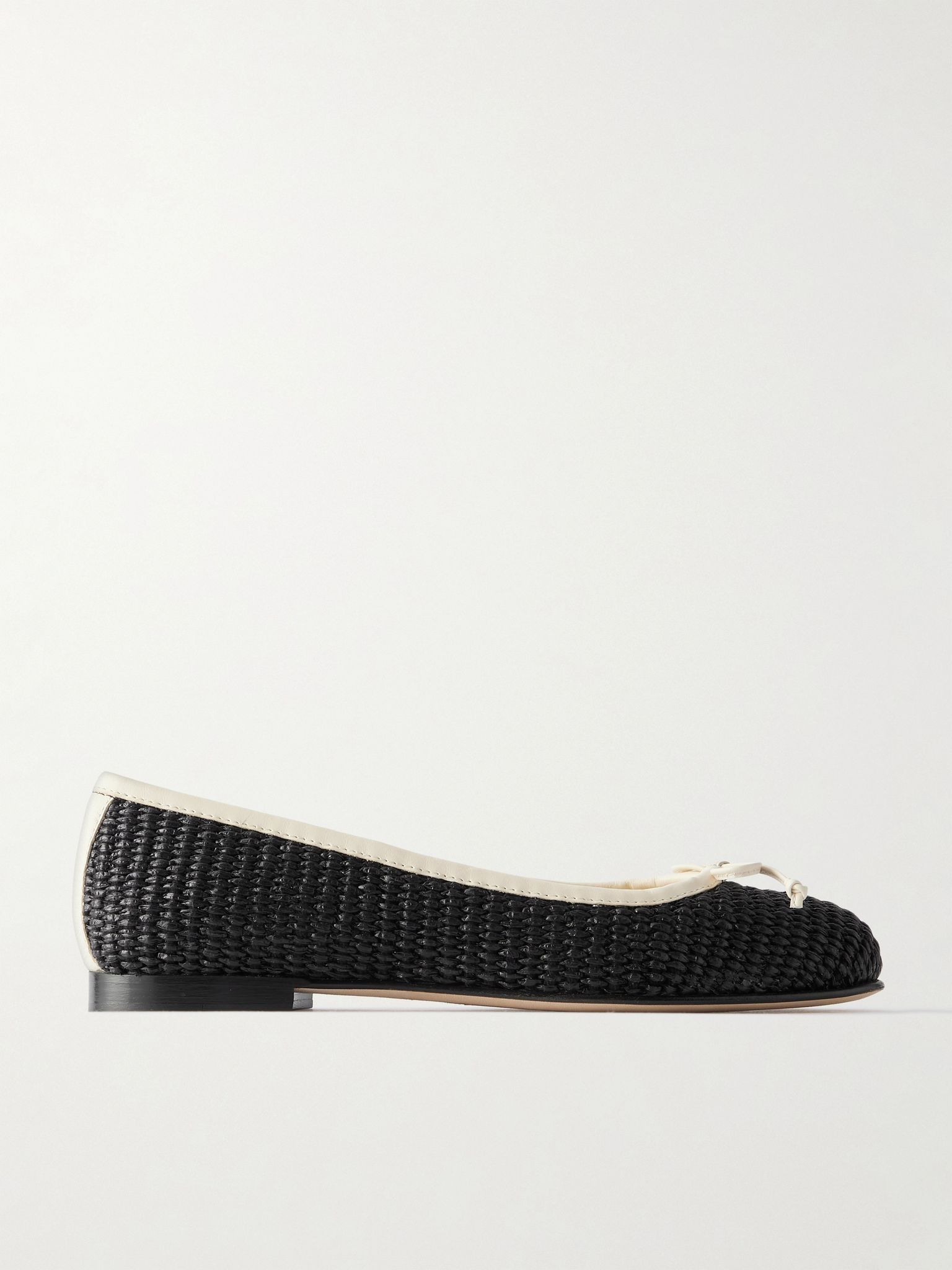 Veralli leather-trimmed raffia ballet flats Black - 1