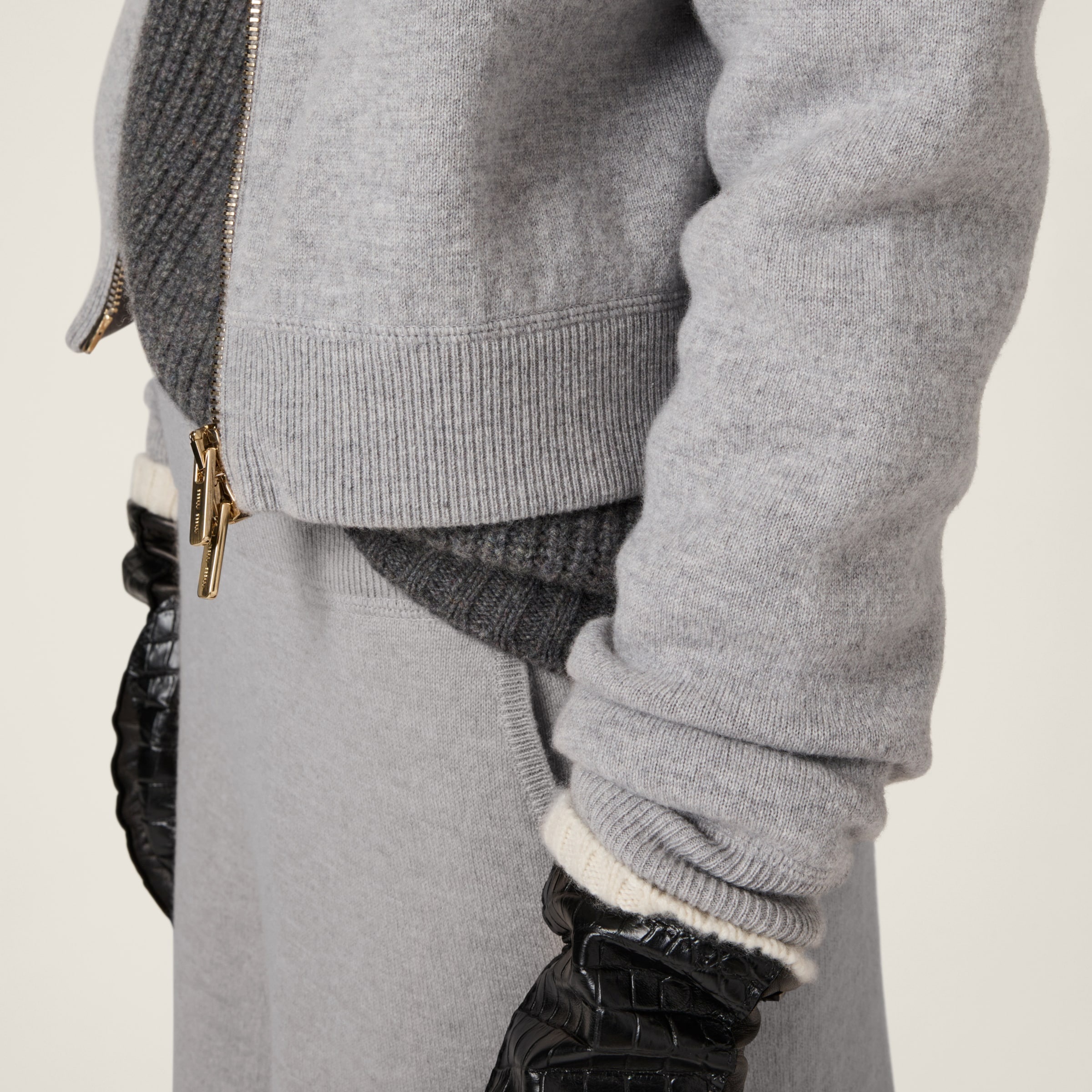 Double cashmere zipper hoodie cardigan - 4