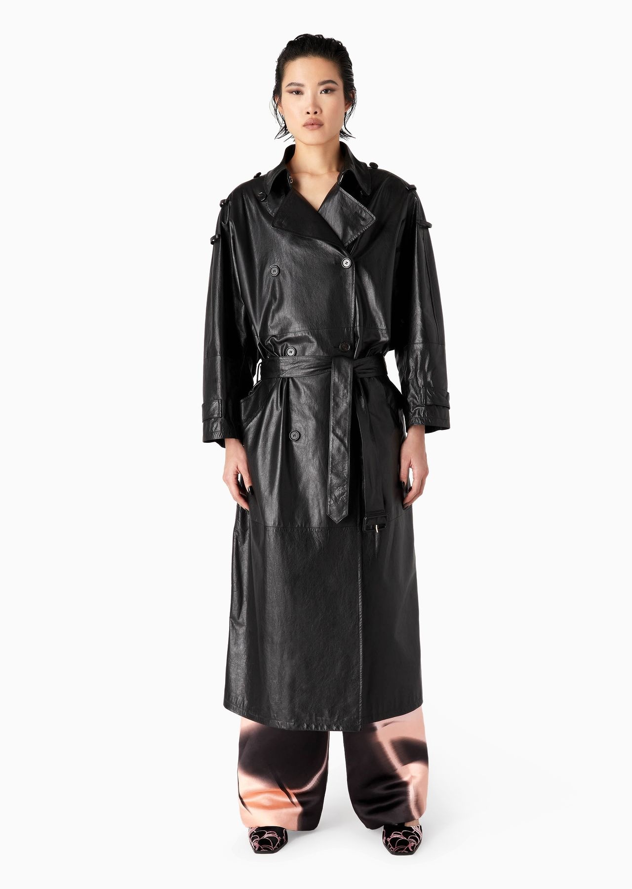 Double-breasted nappa leather oversized trench coat - 2
