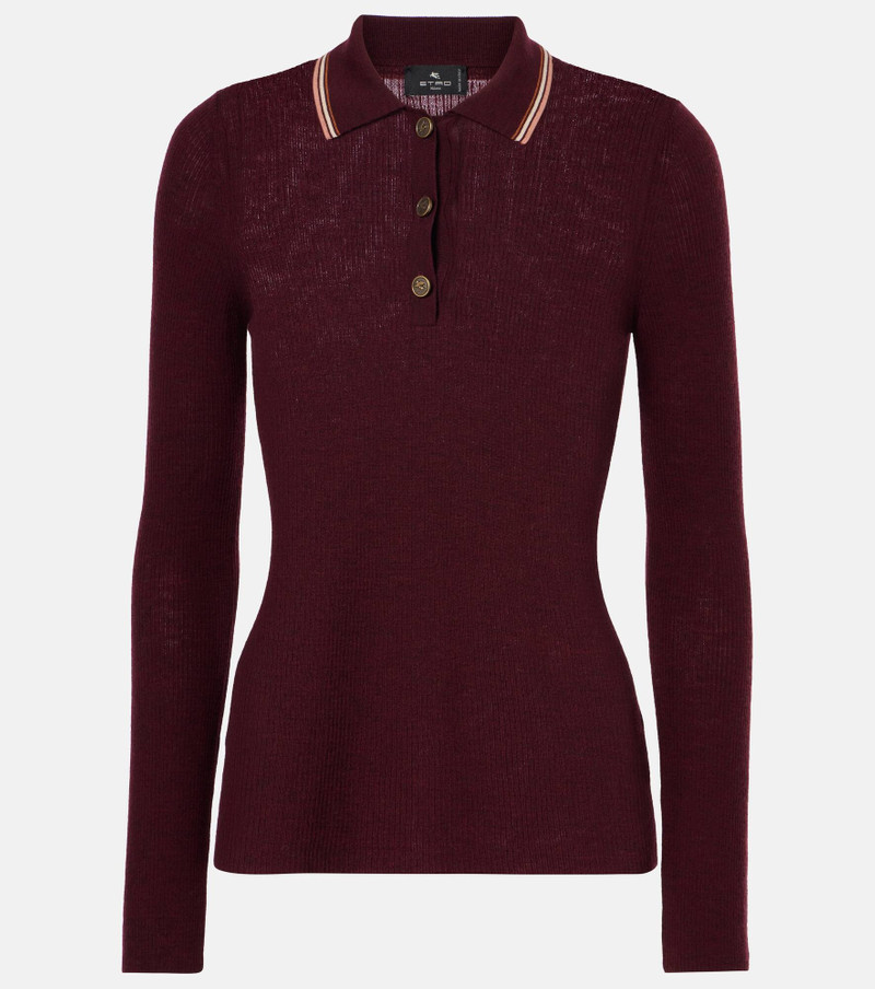 Printed wool and cotton polo sweater - 1