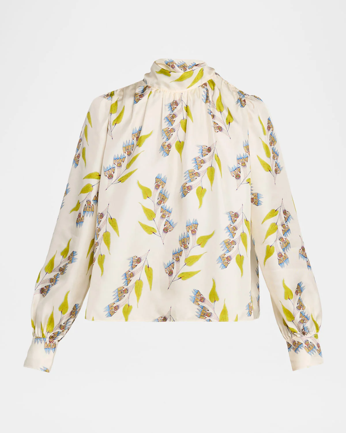 Ornament Silk Tie-Neck Blouse - 1