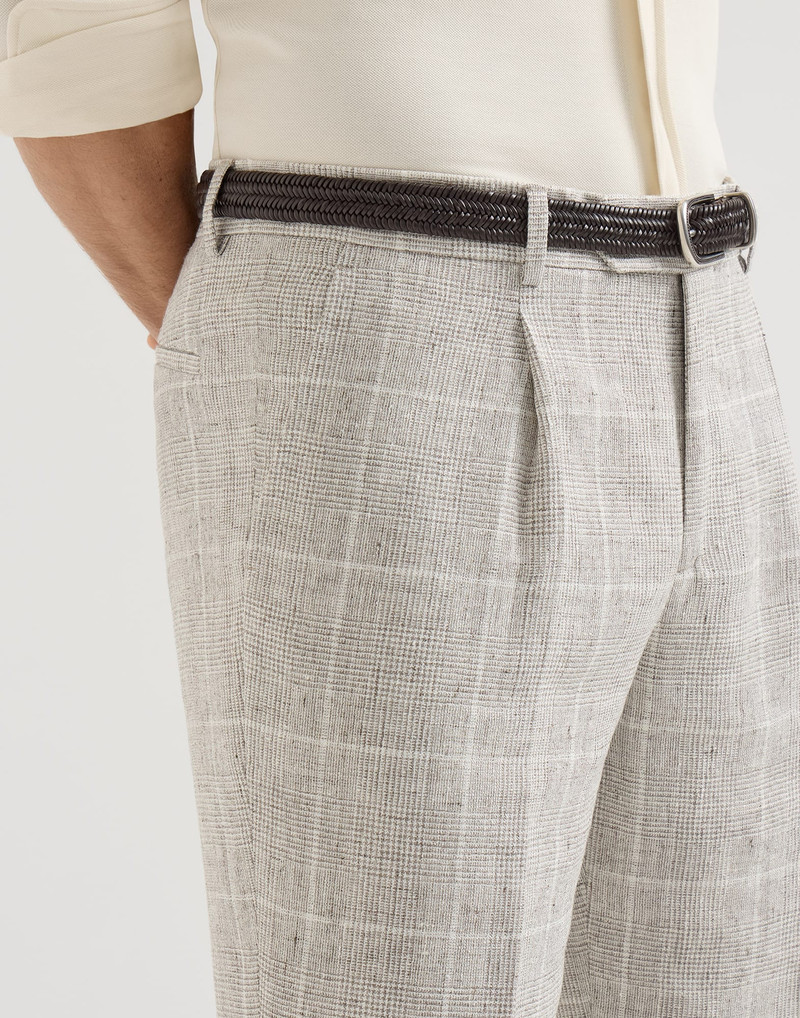 Linen Prince of Wales trousers with pleat 4