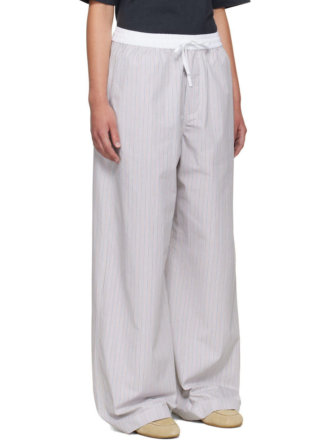 White & Brown Striped Heavy Poplin Trousers - 2