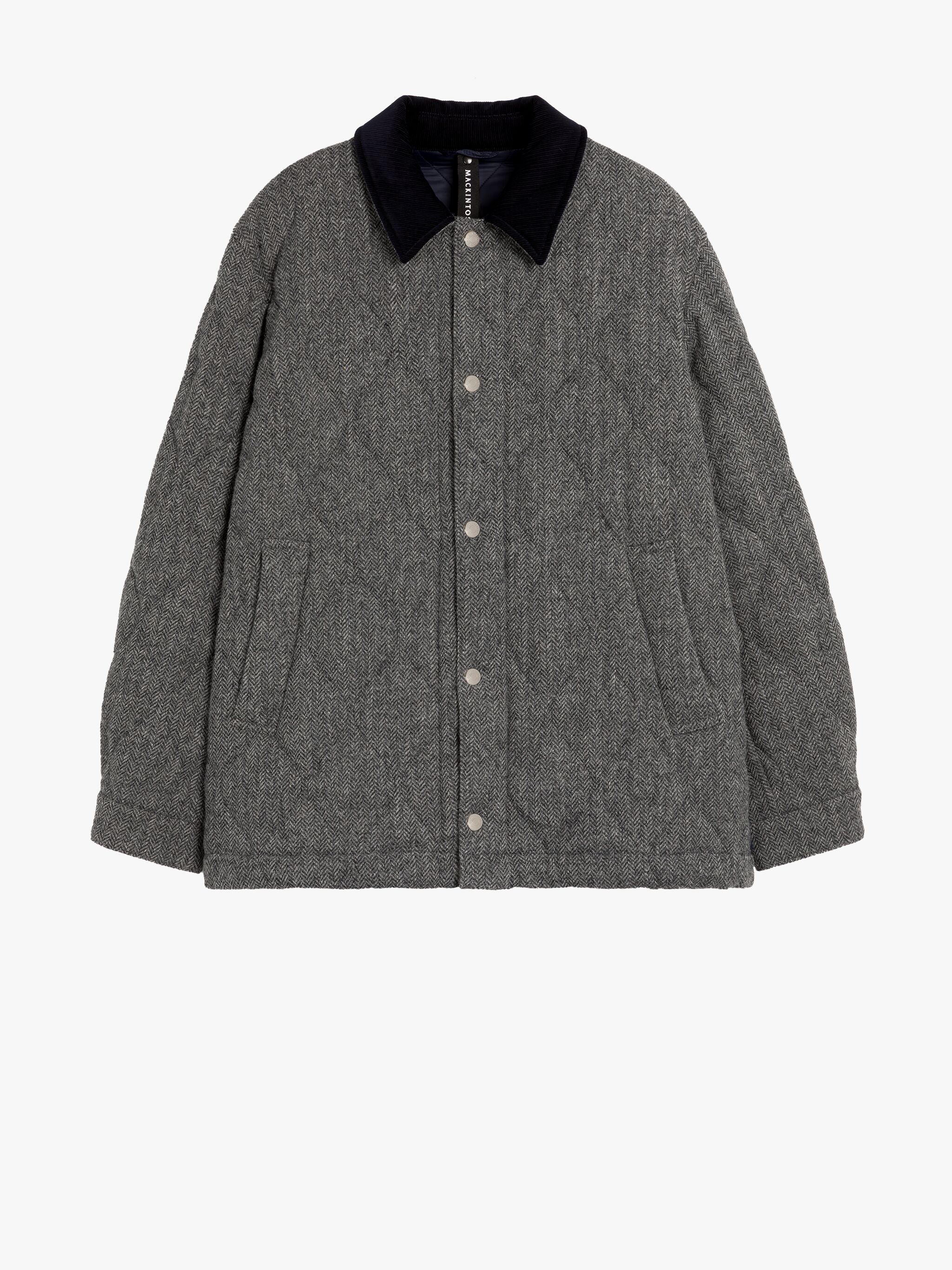 TEEMING GREY HERRINGBONE WOOL QUILTED COACH JACKET - 1