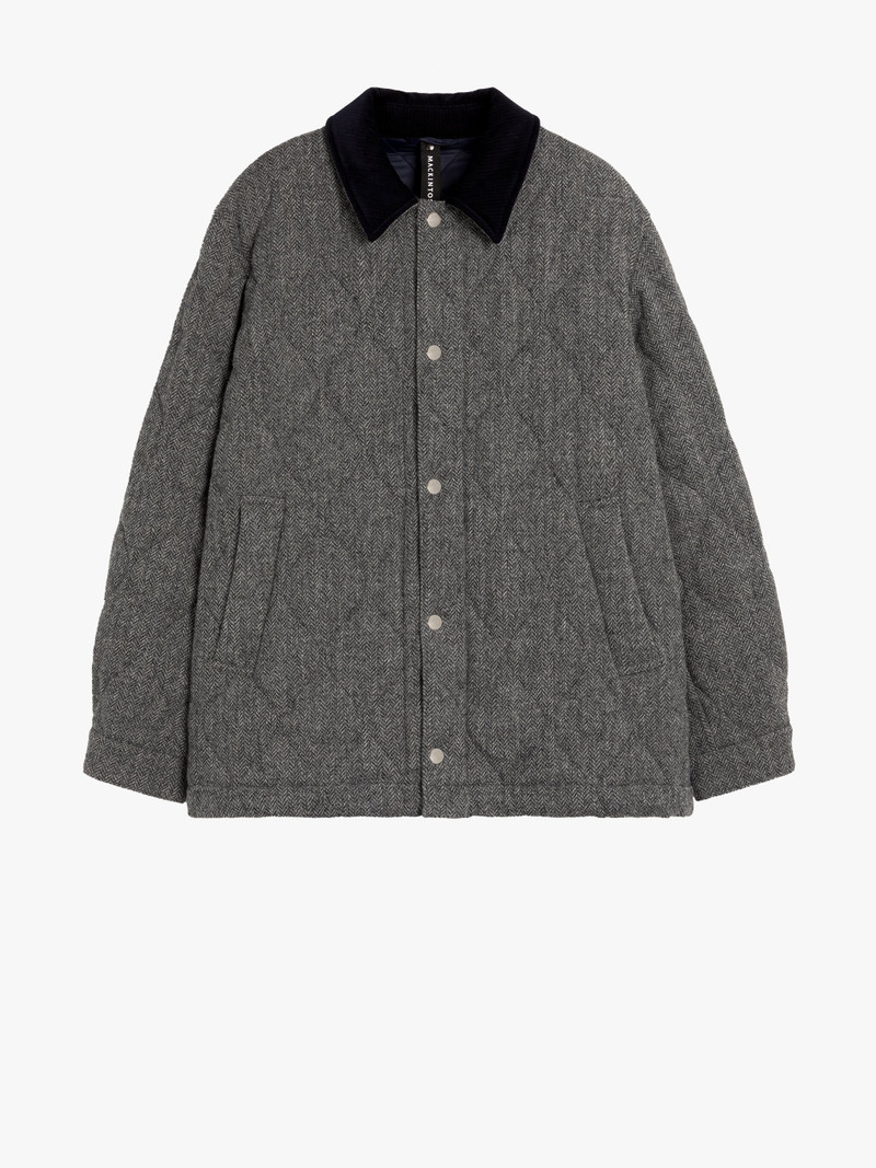 TEEMING GREY HERRINGBONE WOOL QUILTED COACH JACKET 1