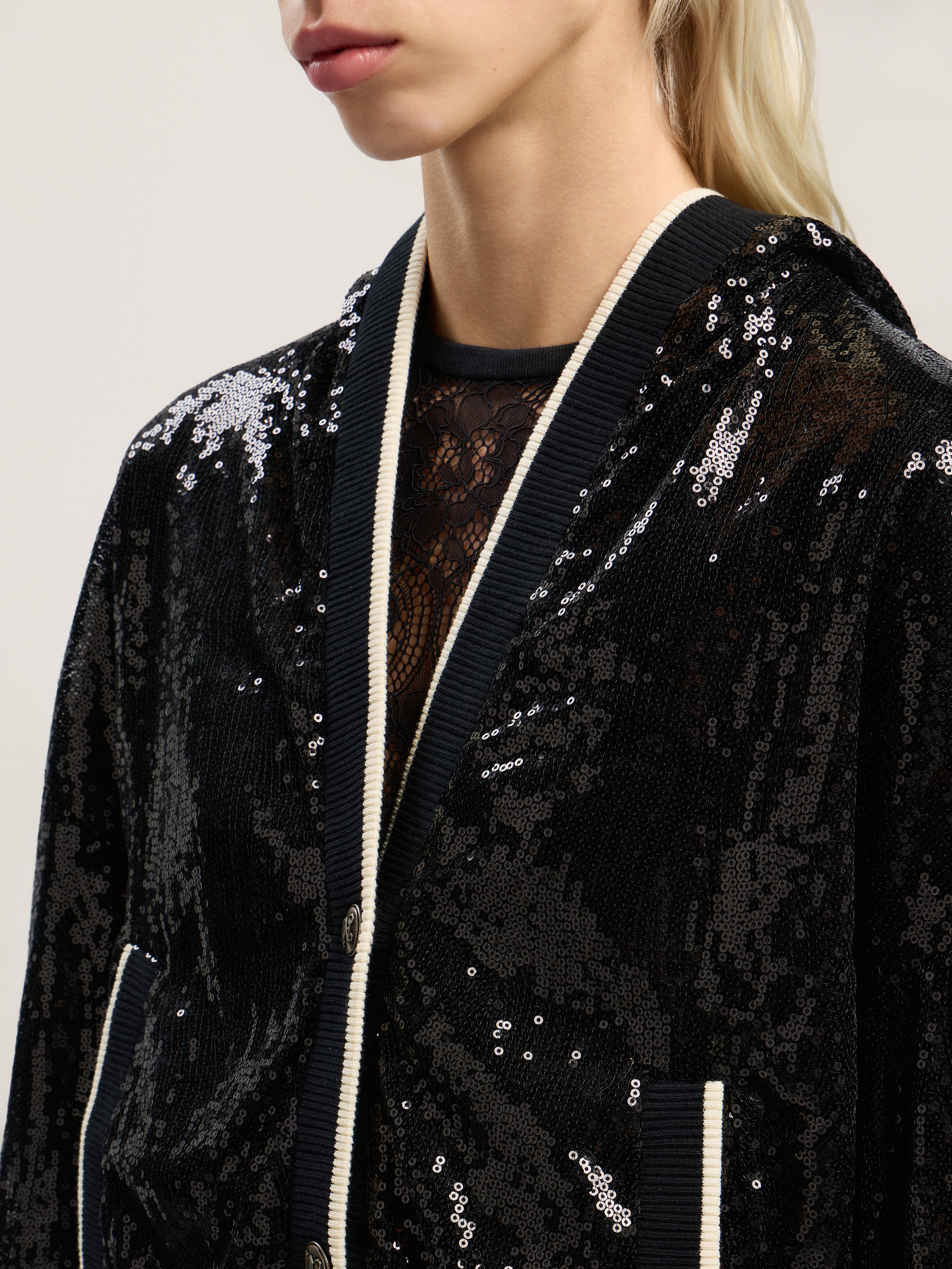 Curved Logo Sequin Crop Jacket - 5