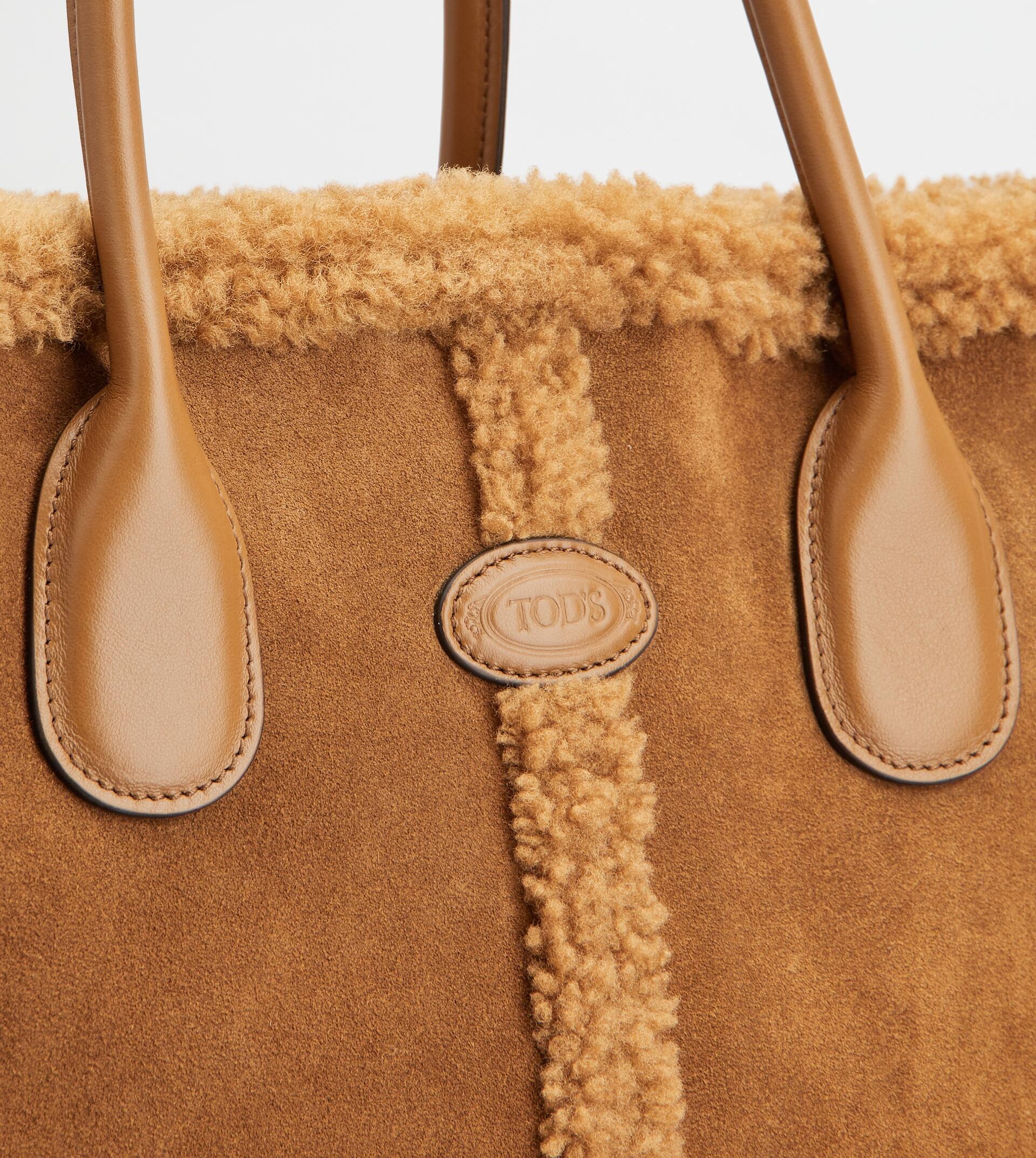 TOD'S DI BAG TOTE IN SUEDE AND SHEARLING MEDIUM - BROWN - 6