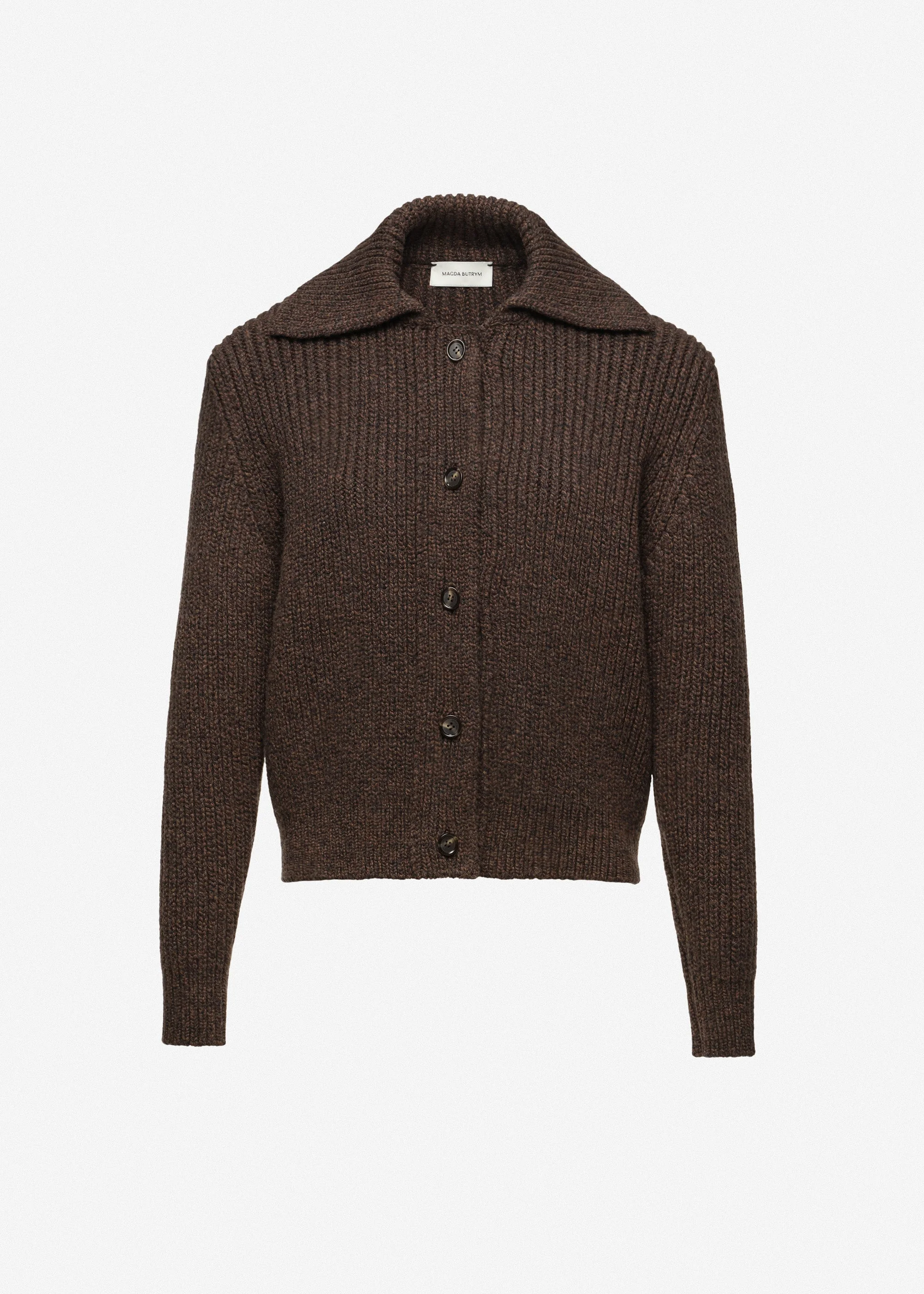 Wool cardigan with collar in dark brown - 1