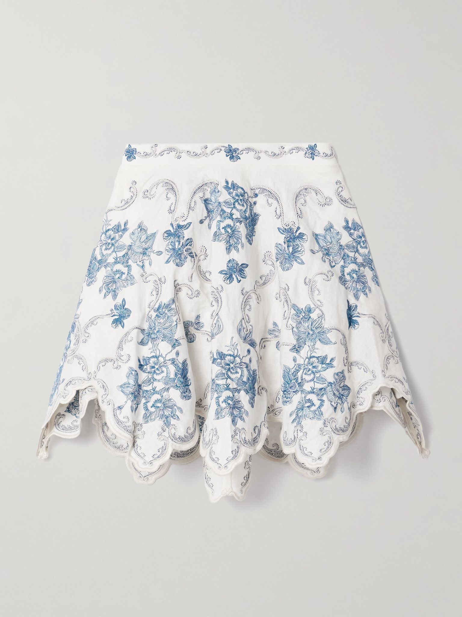 Retrato Gloriosa scalloped embroidered linen mini skirt Off-white - 1