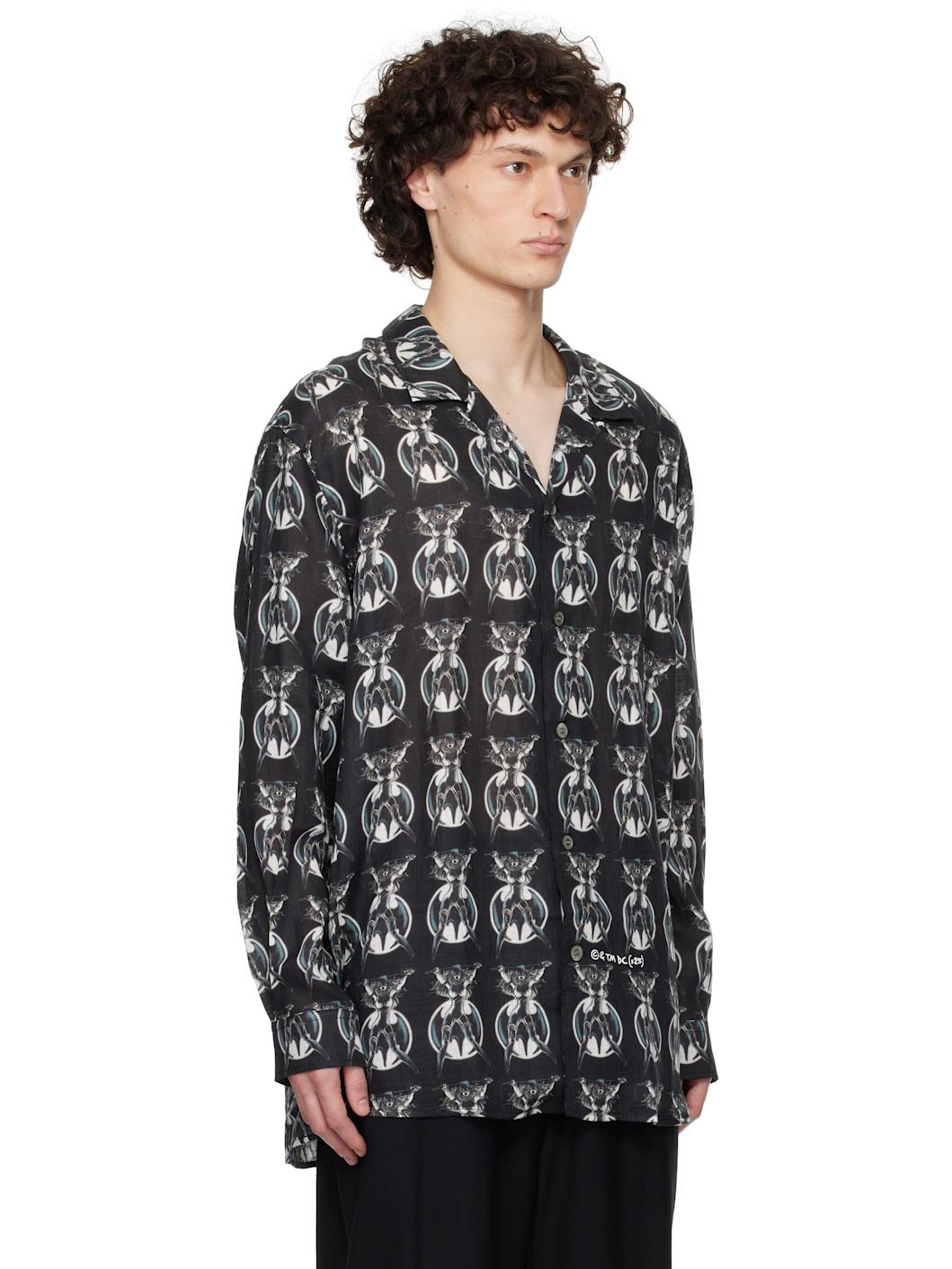 Black Printed Button-Up Shirt - 2
