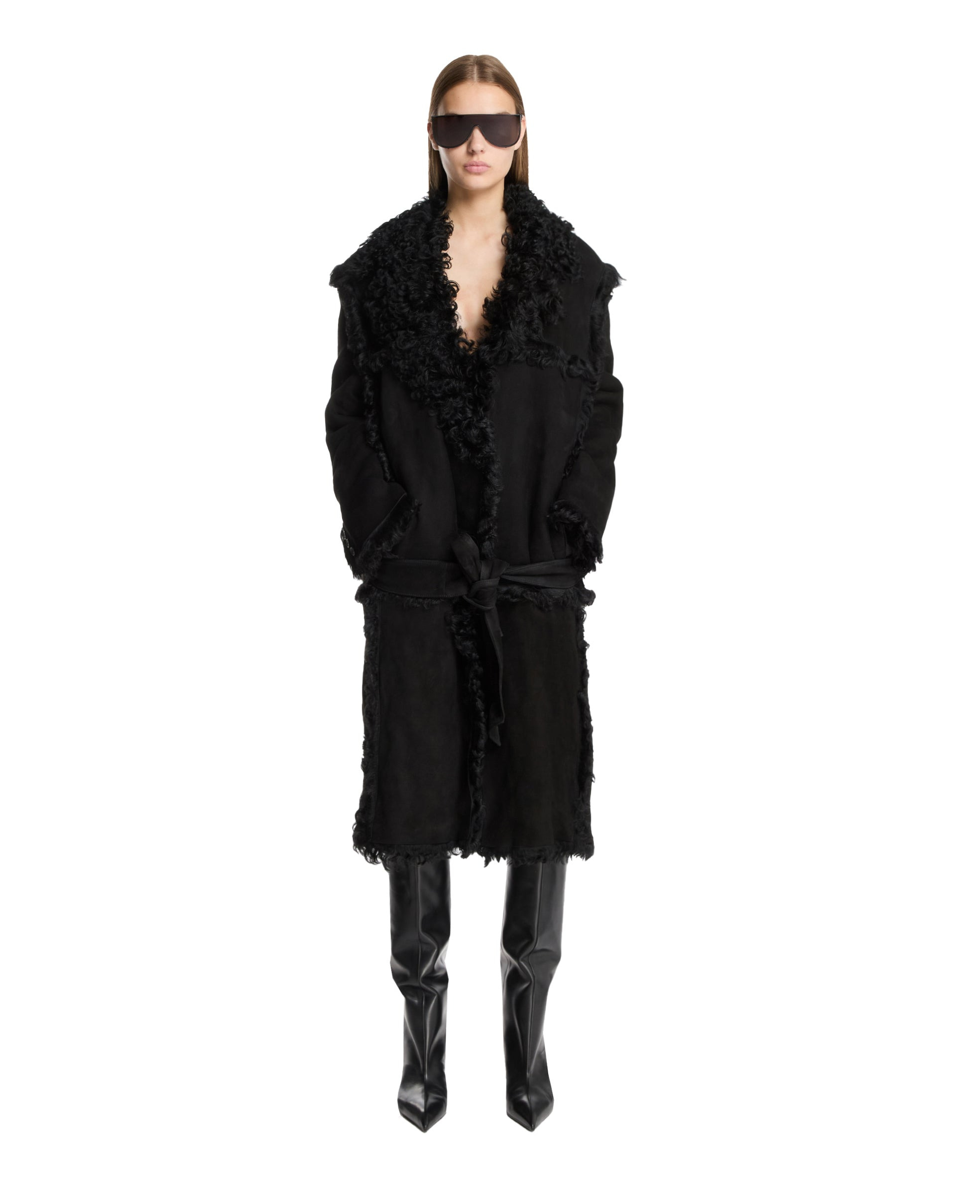 Black Long Shearling Coat - 2
