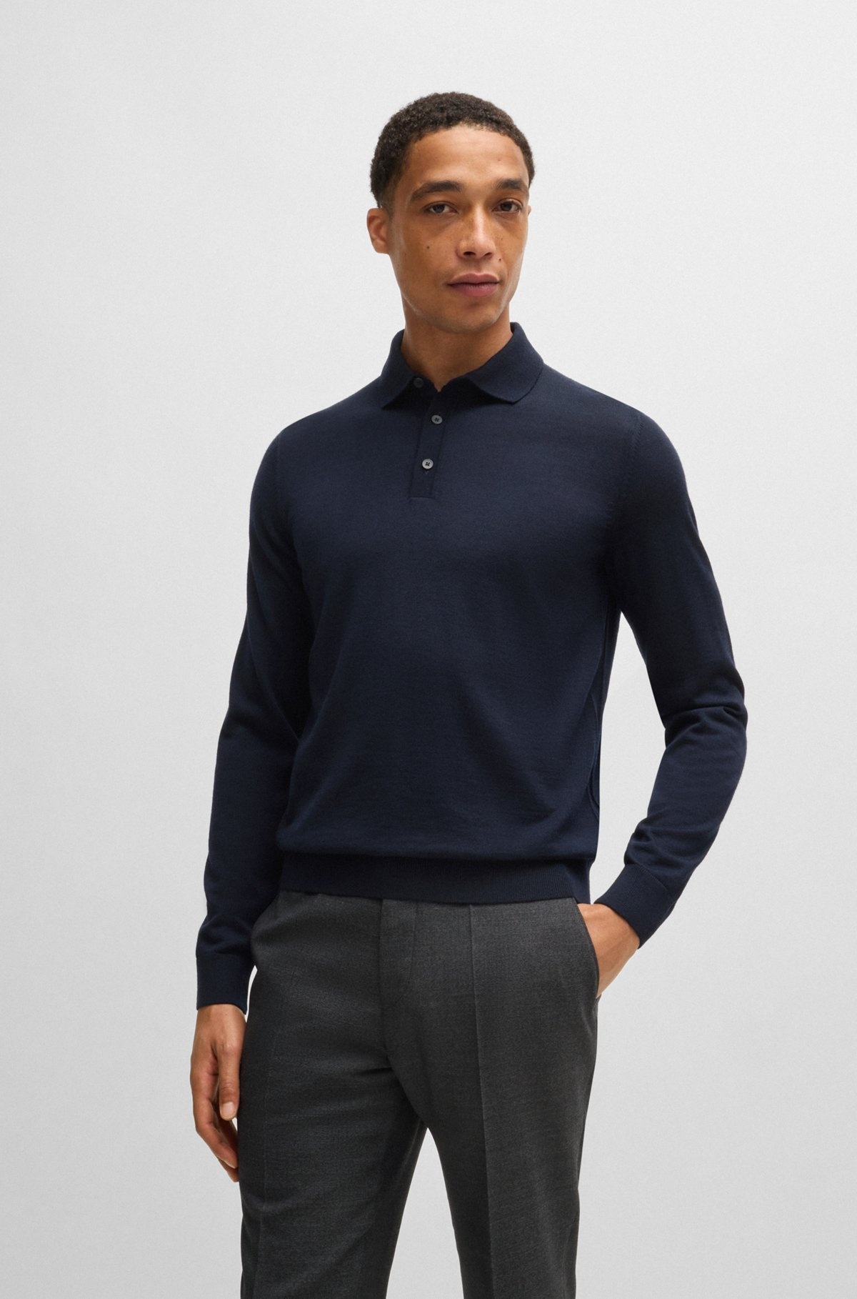 SLIM-FIT SWEATER IN MERINO WOOL WITH POLO COLLAR - 2