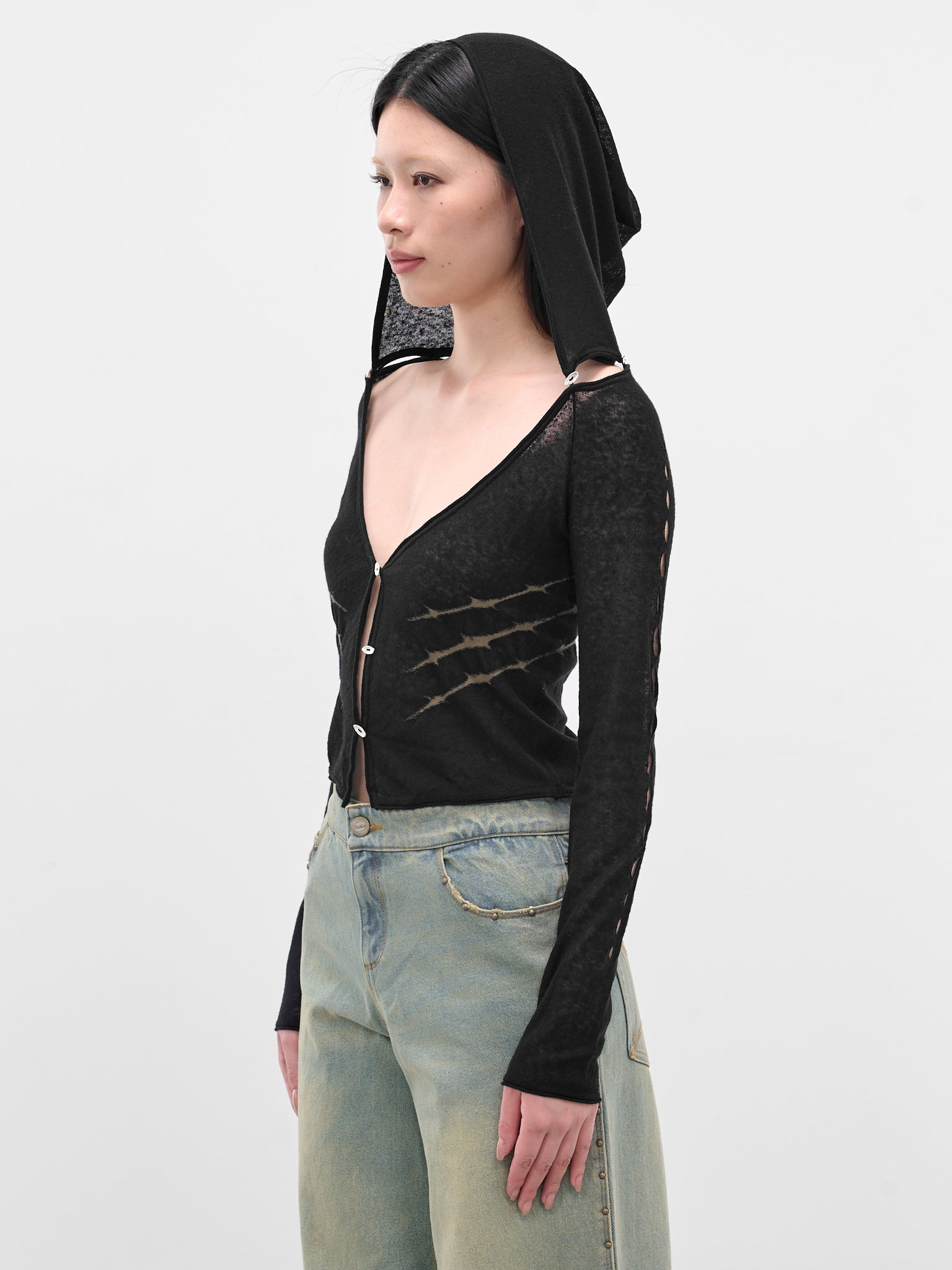 Black Thorn Intarsia Hooded Cardigan - 2