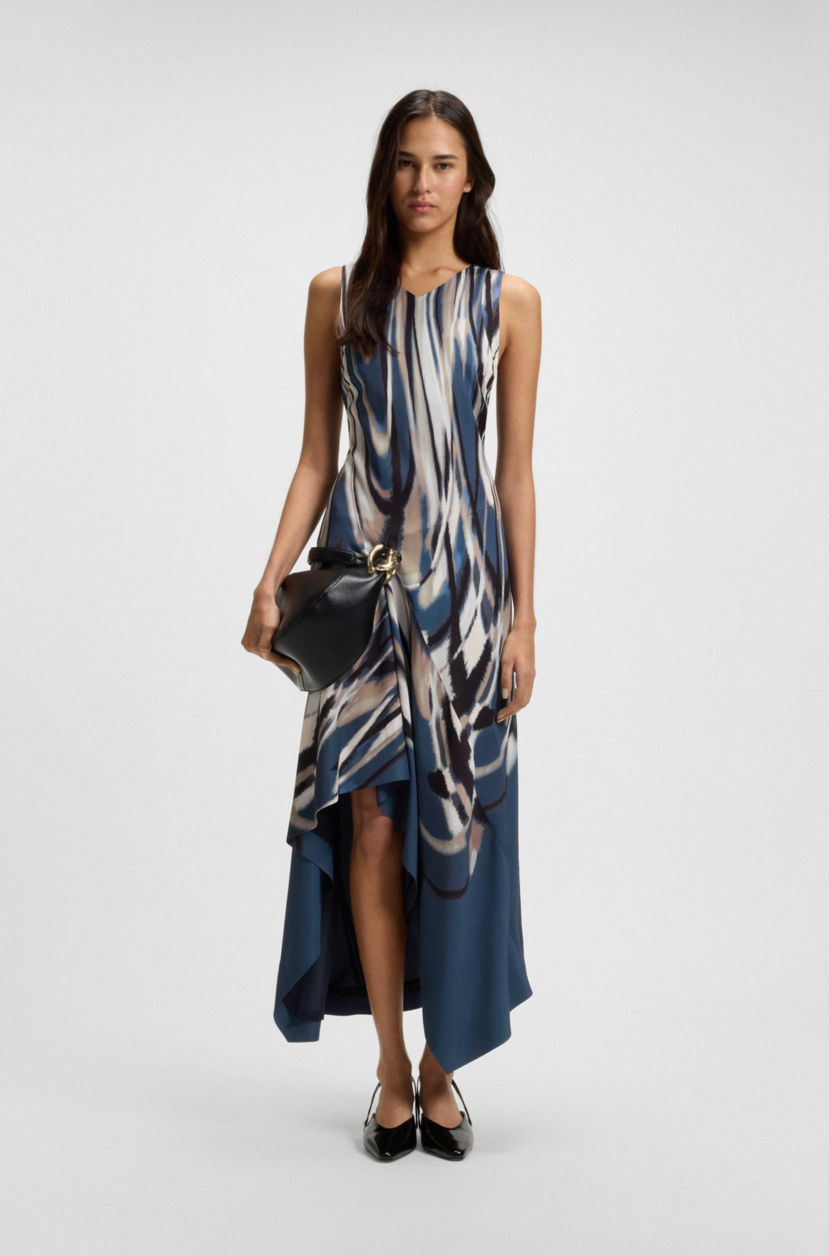 PRINTED-TWILL DRESS WITH ASYMMETRIC HEMLINE - 2
