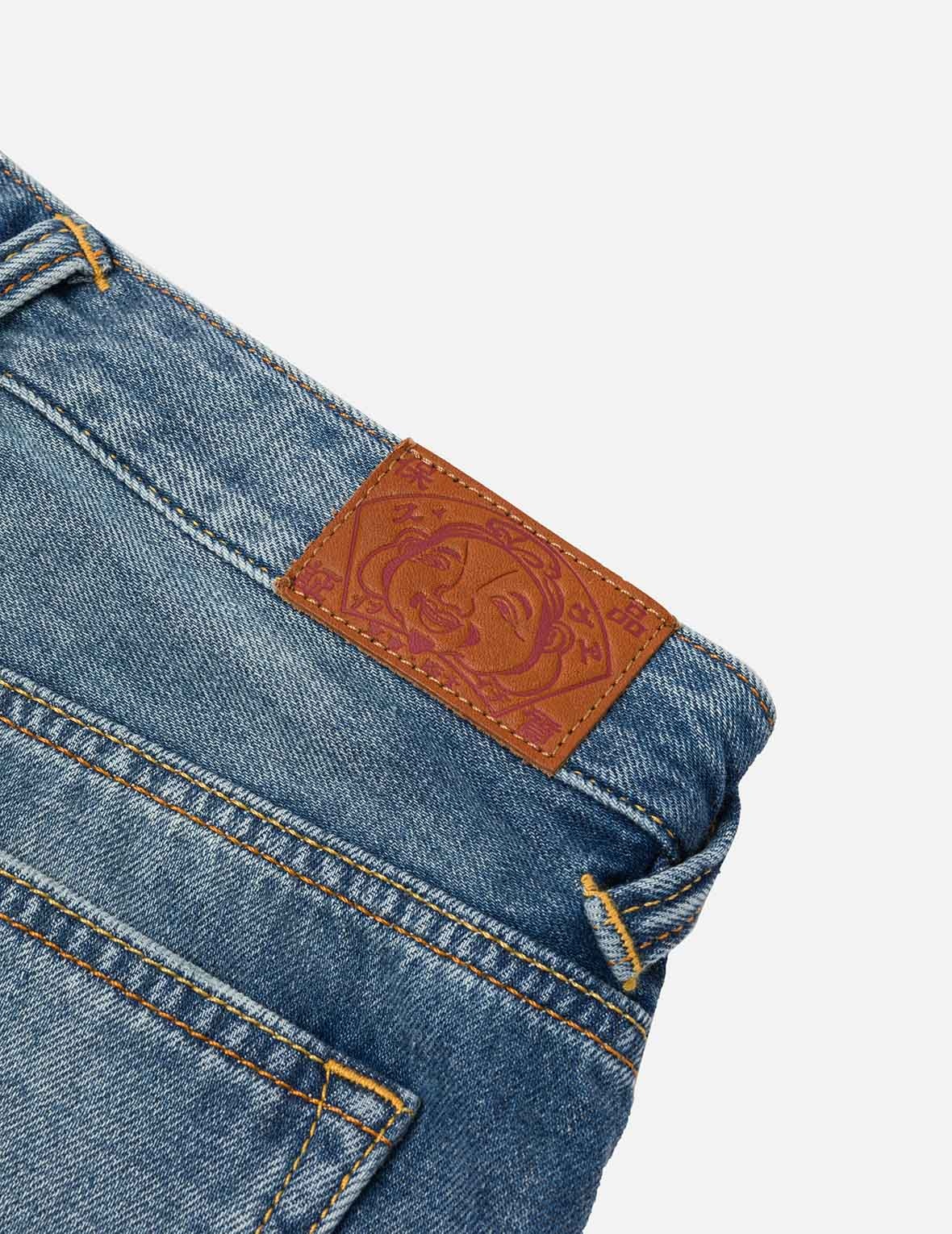 Deconstructed Seagull and Logo Applique Relax Fit Denim Shorts - 8