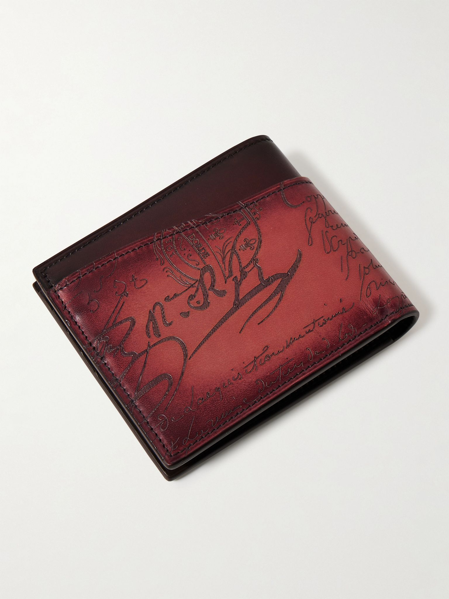 Makore Neo Scritto Venezia Leather Bifold Wallet Burgundy - 2