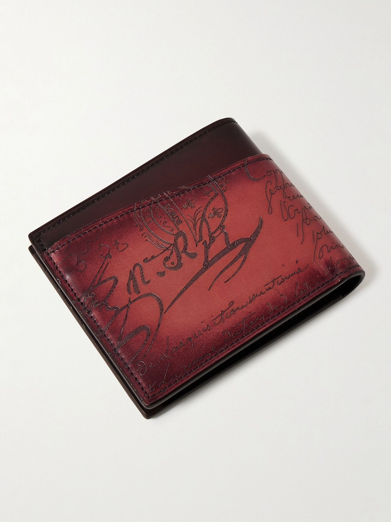 Berluti Makore Neo Scritto Venezia Leather Bifold Wallet Burgundy outlook