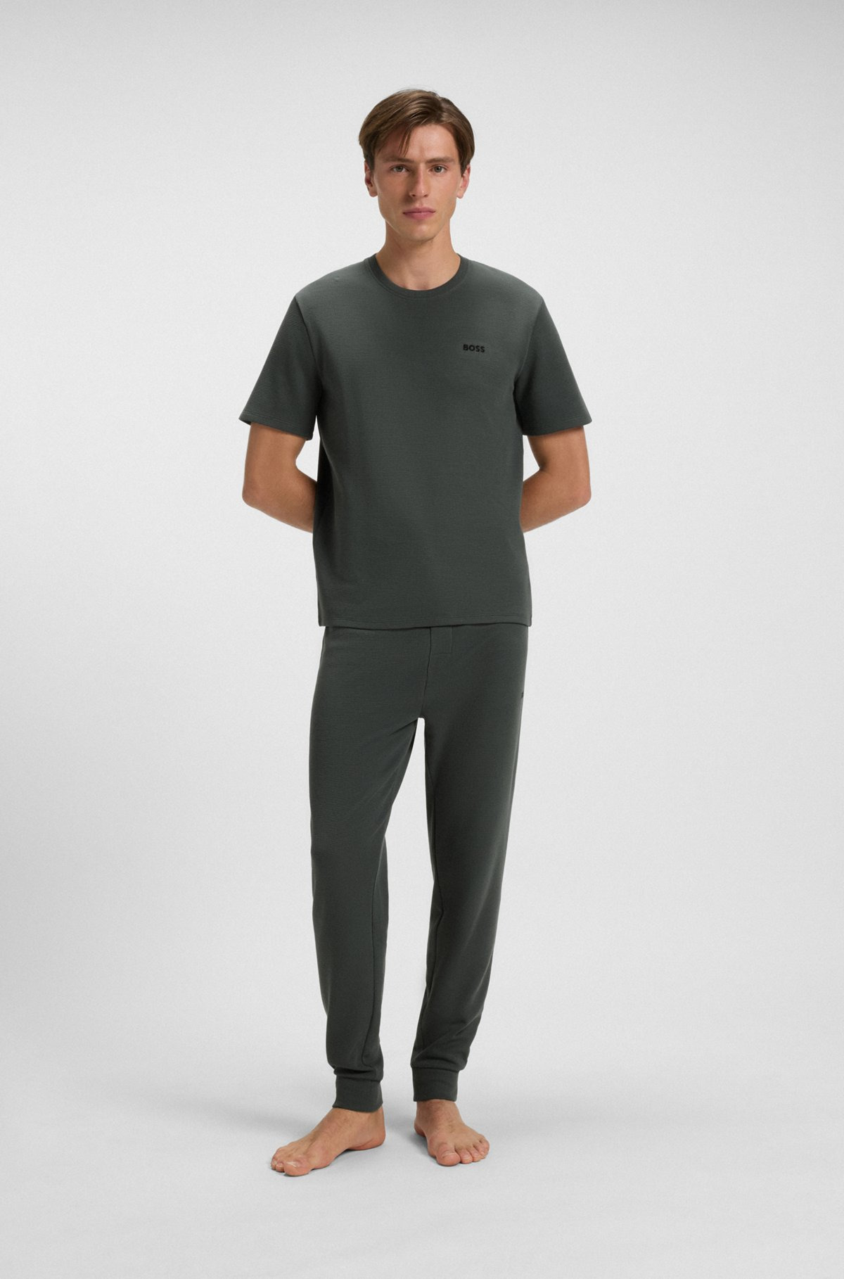 WAFFLE-STRUCTURE PYJAMA BOTTOMS IN A COTTON BLEND - 3