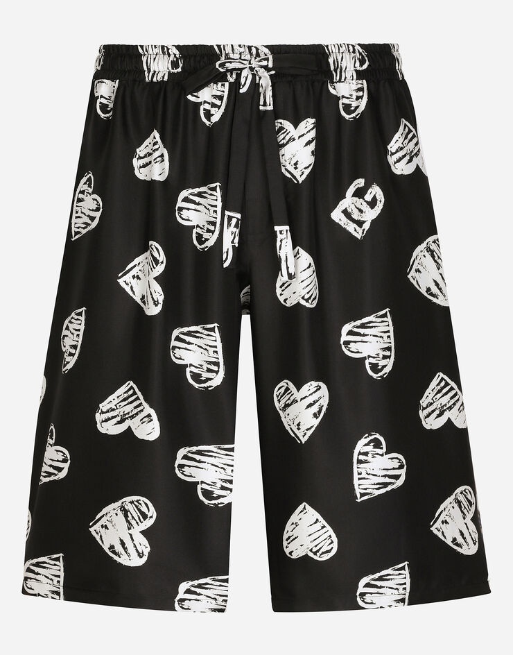 Silk jogging shorts with DG heart print - 1