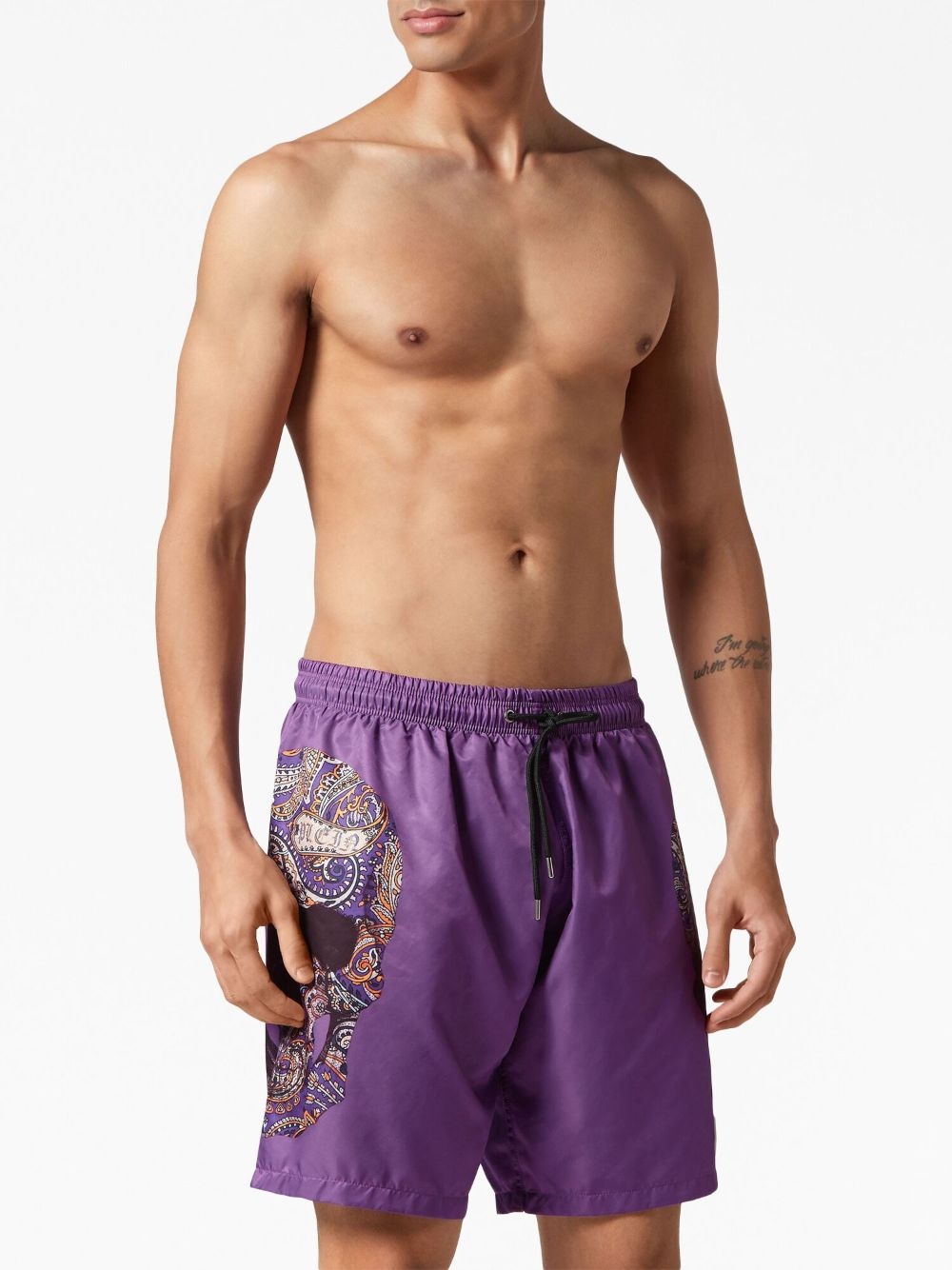 skull-print drawstring swim shorts - 3