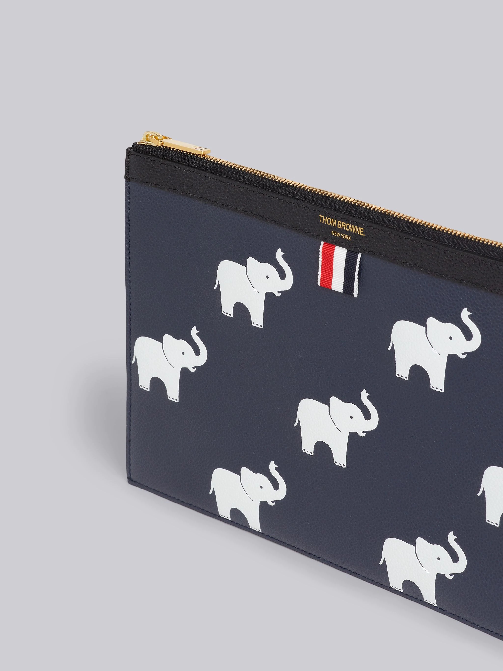 Navy Pebbled 3D Elephant Print Small Document Holder - 3